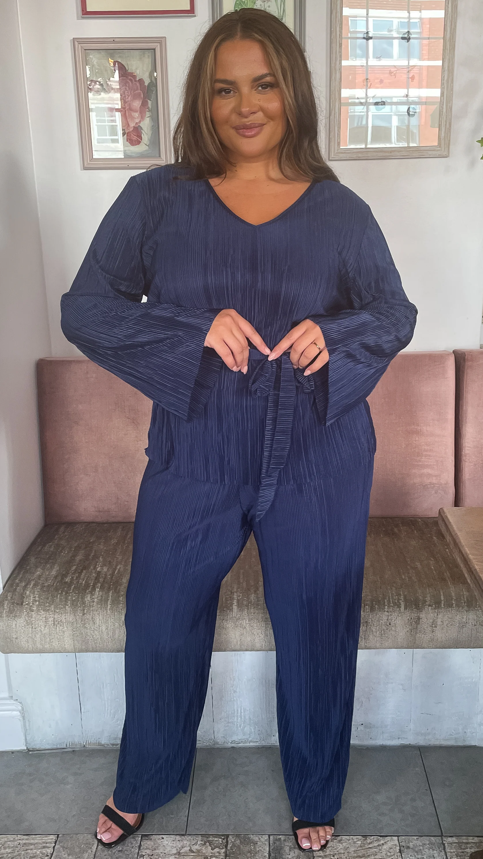 CurveWow Plisse Trouser Navy - Image 5