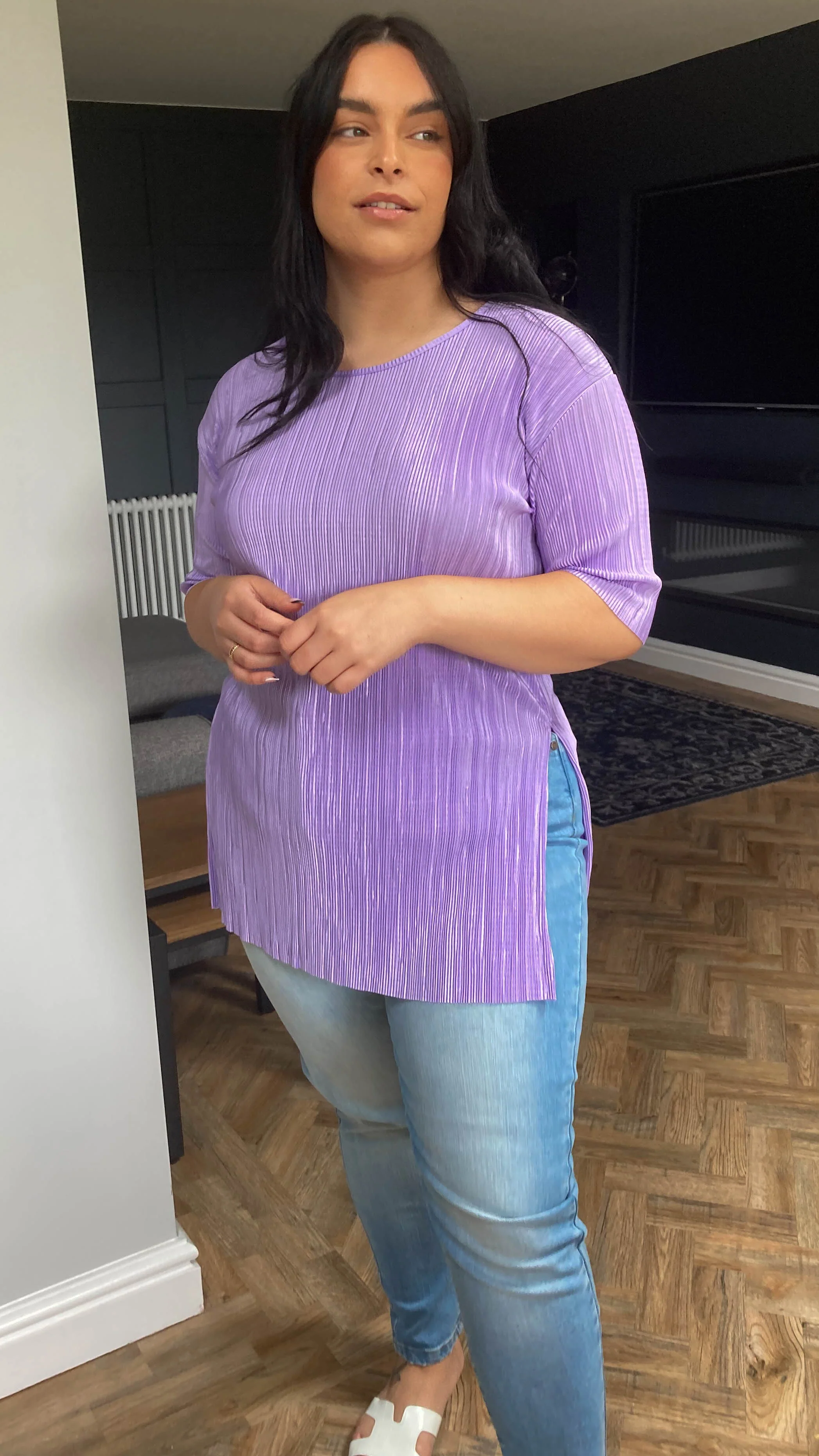 CurveWow Plisse Tunic Lilac - Image 6
