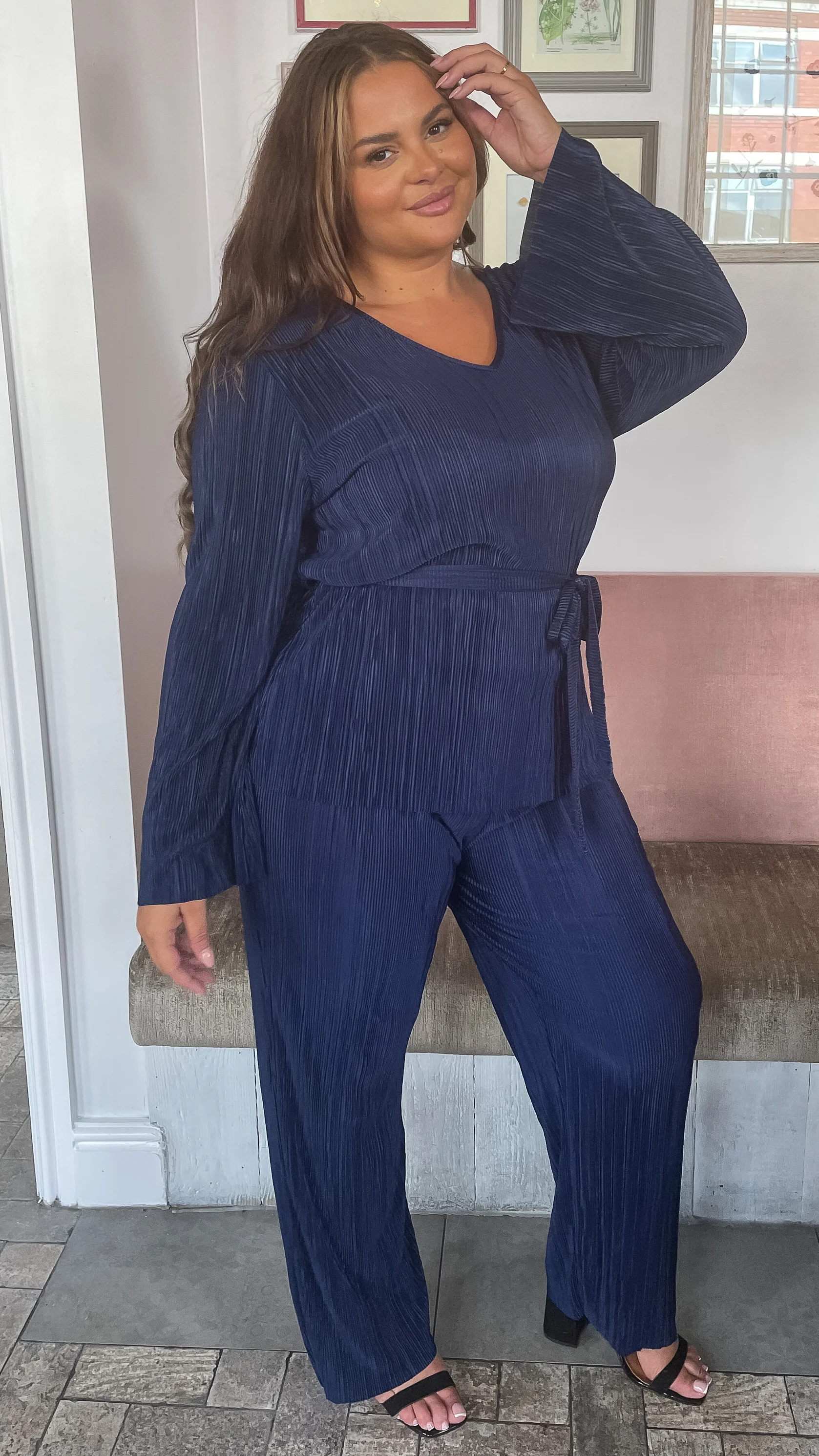 CurveWow Belted Plisse Tunic Navy - Image 5