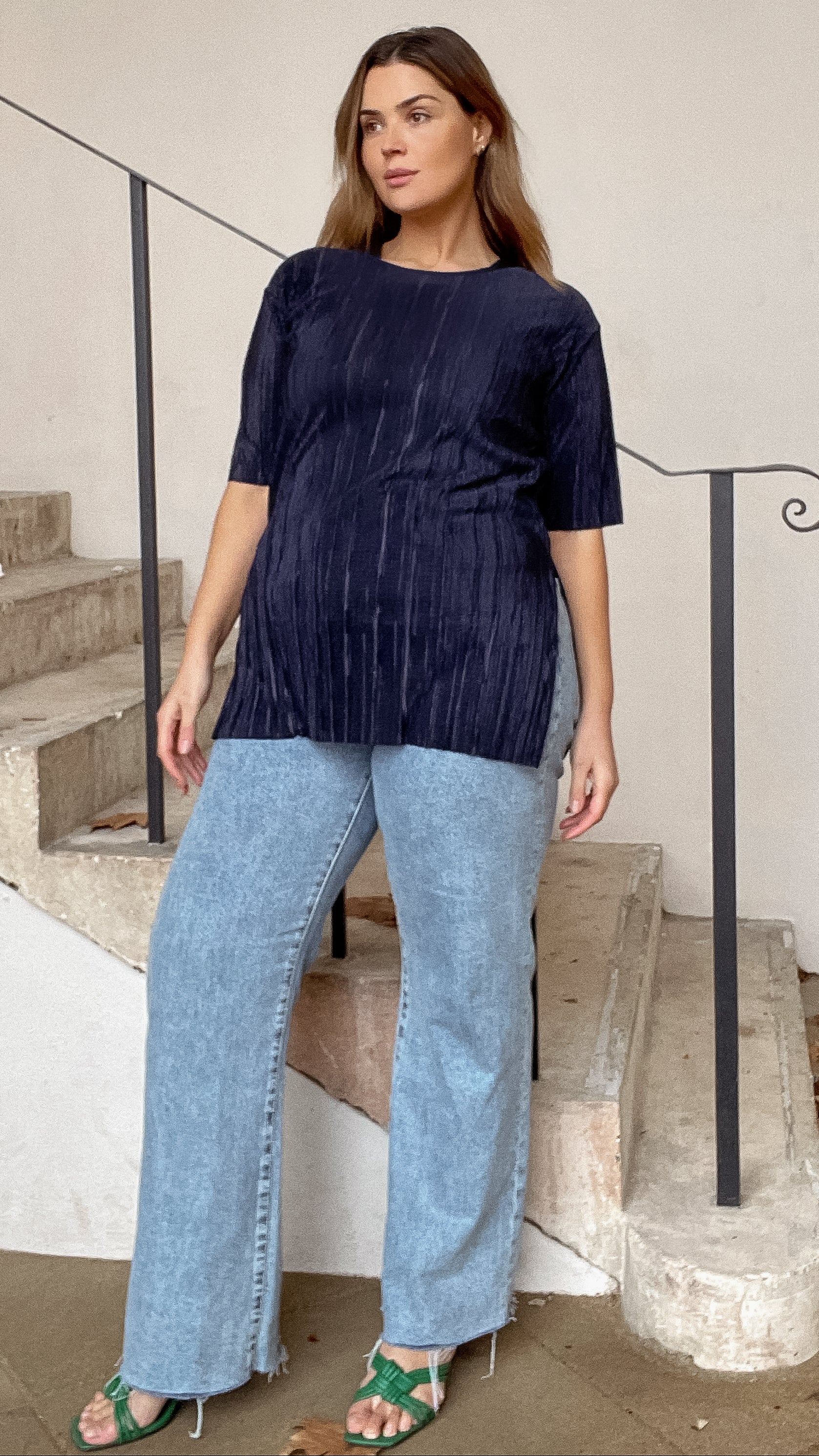 CurveWow Plisse Tunic Navy - Image 3