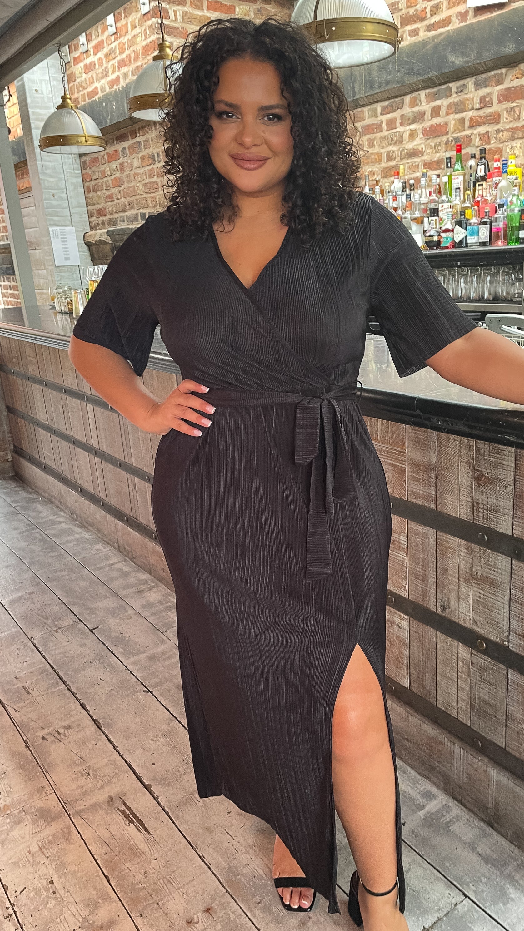 CurveWow Plisse Wrap Maxi Dress Black