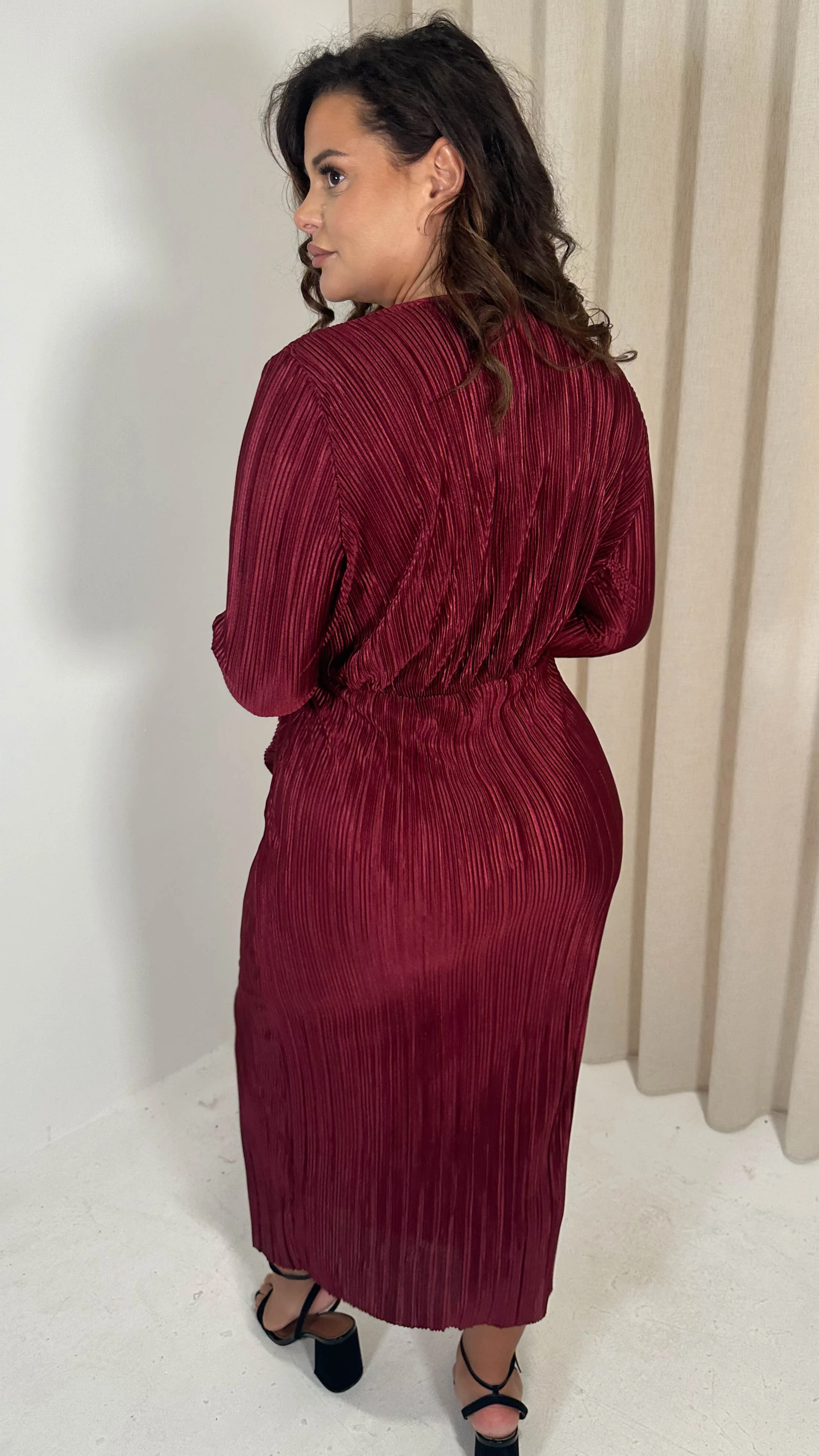 CurveWow Plisse Wrap Ruffle Maxi Dress  Wine - Image 7
