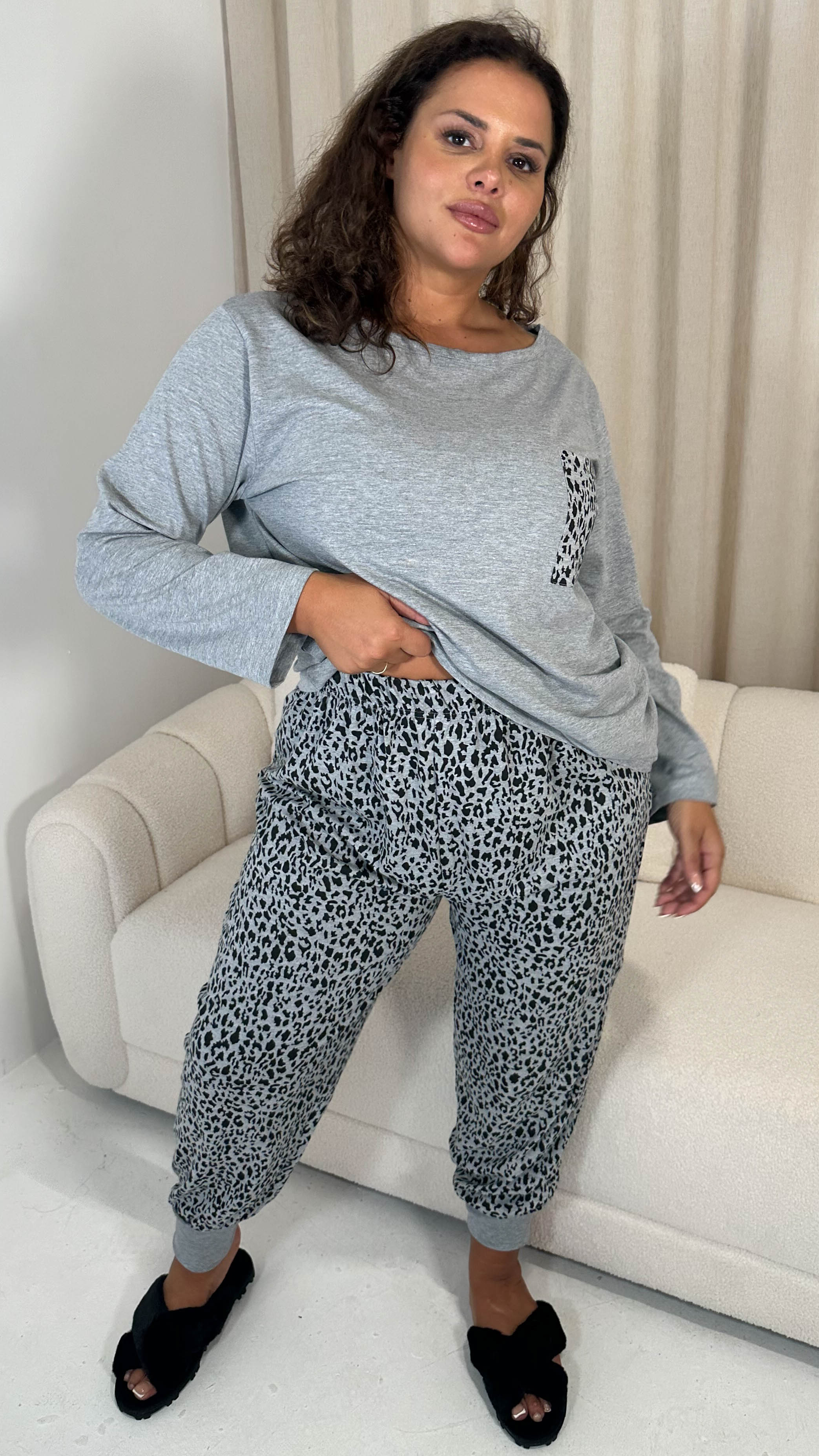 CurveWow Pocket Printed Long Sleeve Pyjama Set Leopard - Image 7