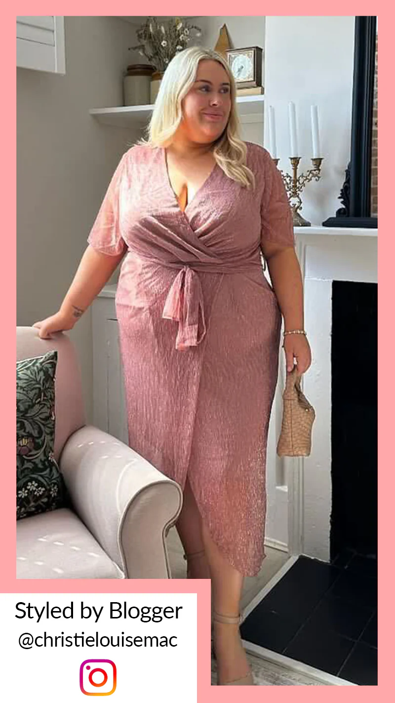 CurveWow Premium Plisse Wrap Midi Dress Blush - Image 2