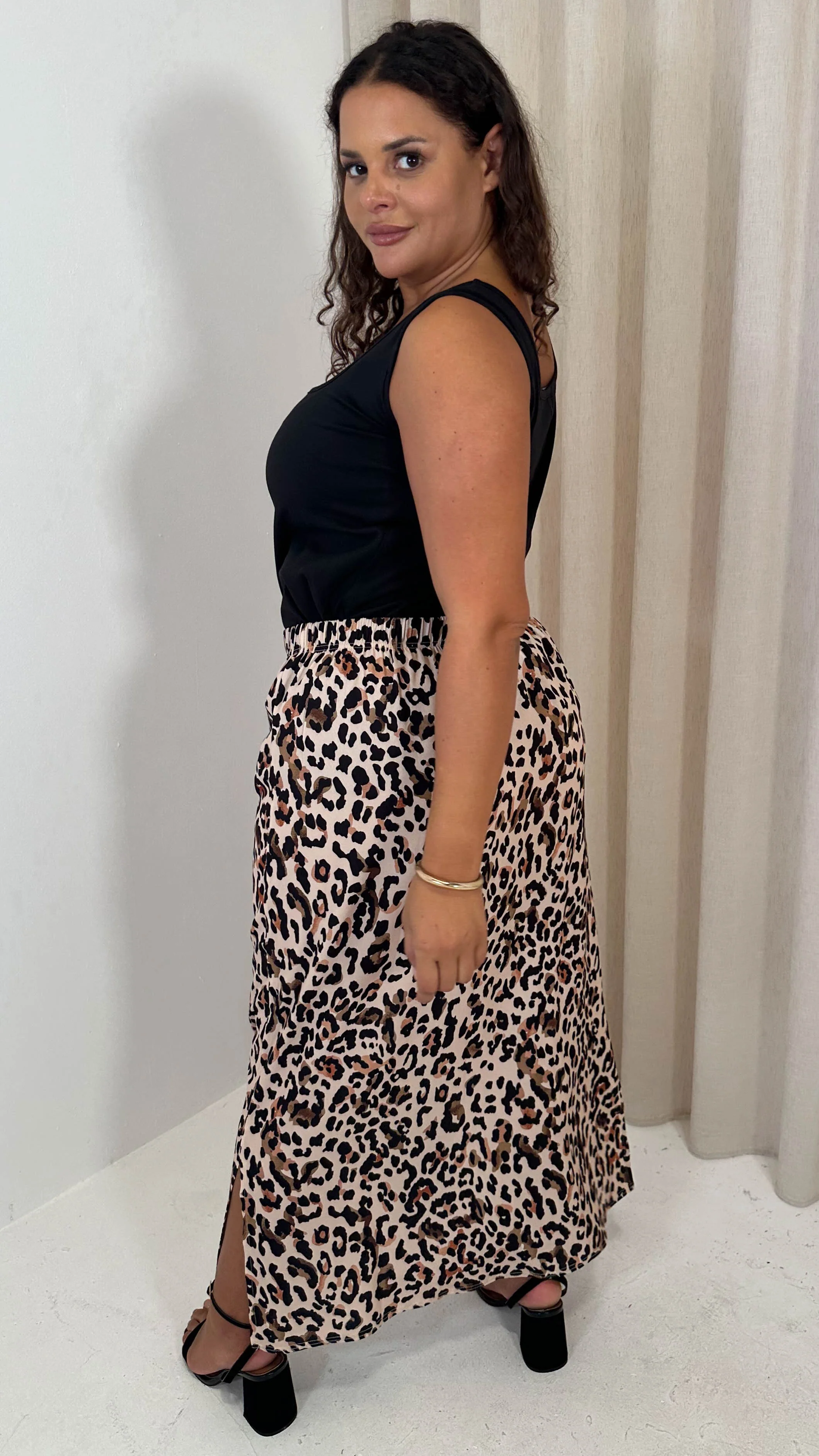 CurveWow Bubble Crepe Split Side Midaxi Skirt Leopard - Image 6