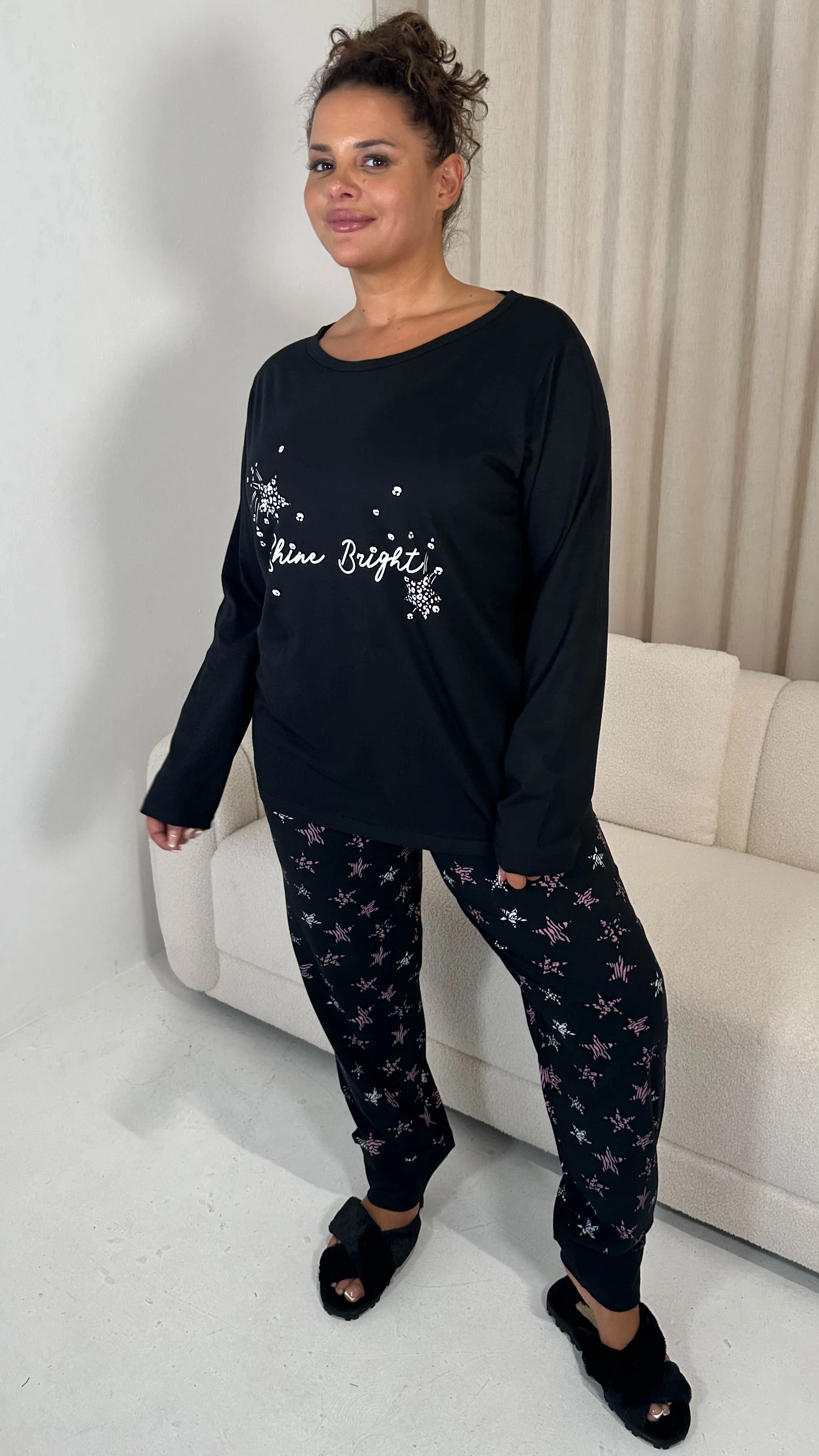 CurveWow Long Sleeve Pyjama Set 'Shine Bright' Print - Image 3