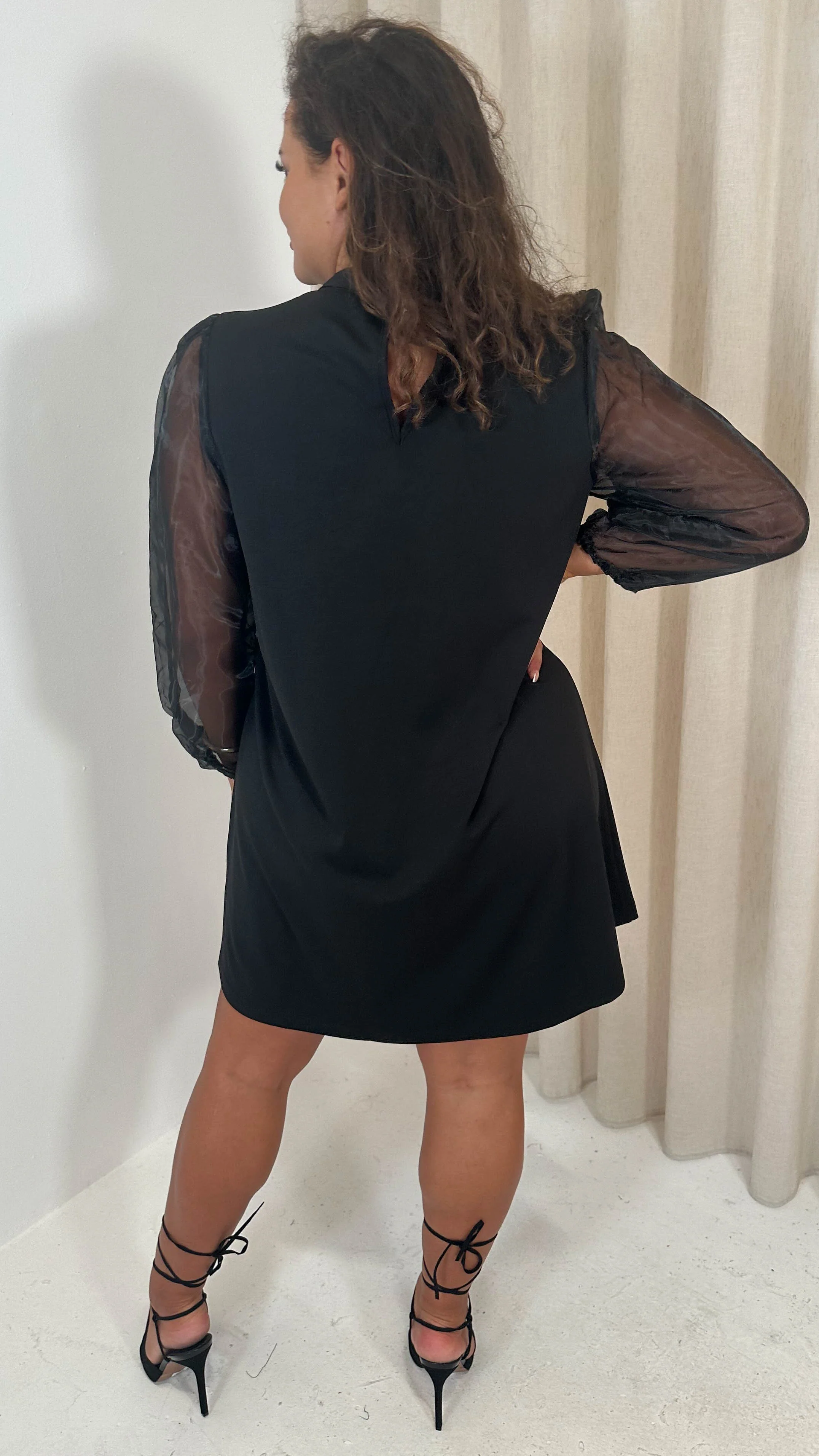 CurveWow Organza Sleeve Shift Dress Black - Image 7