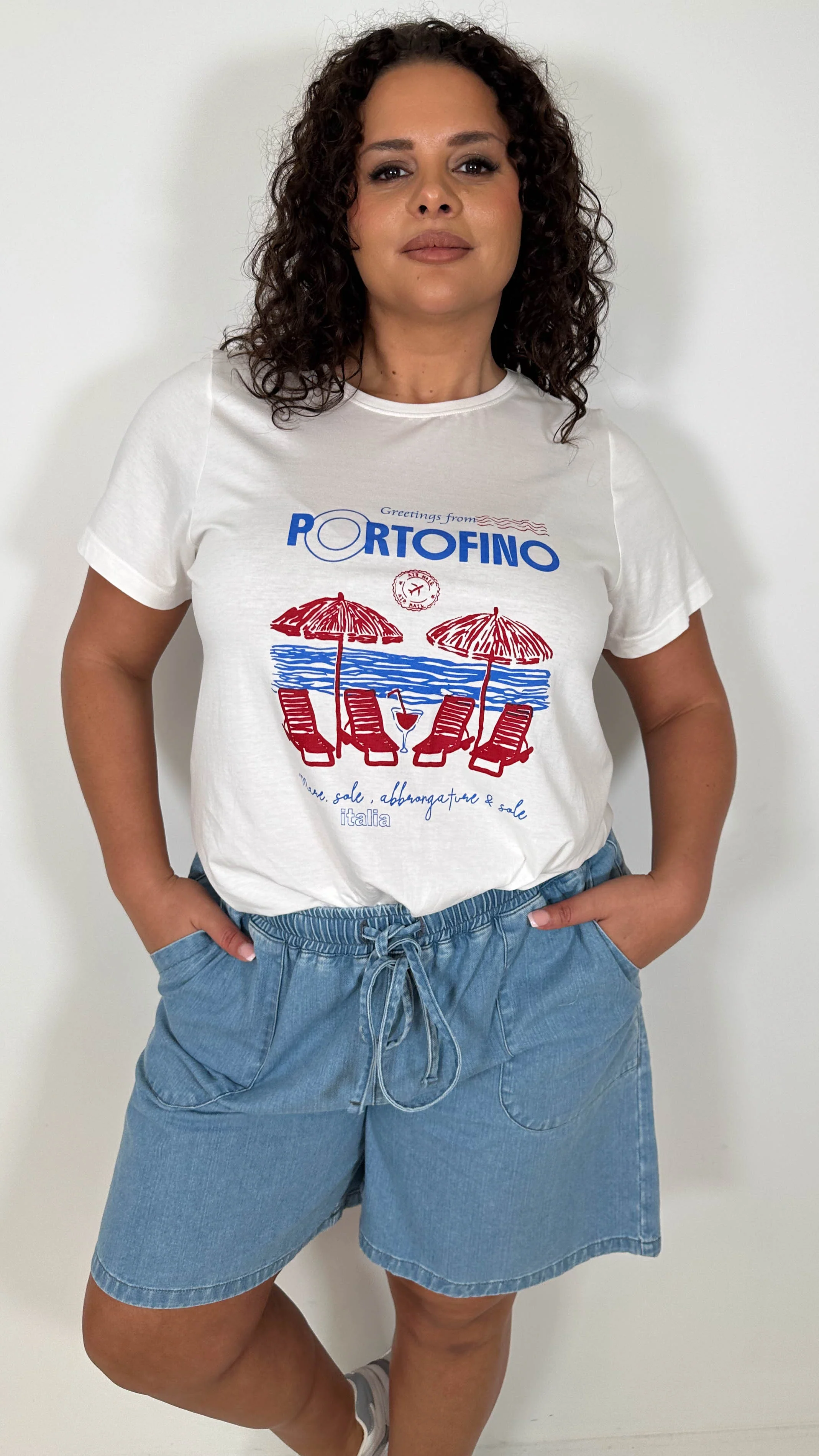 CurveWow Printed Slogan T-Shirt White Portofino - Image 3