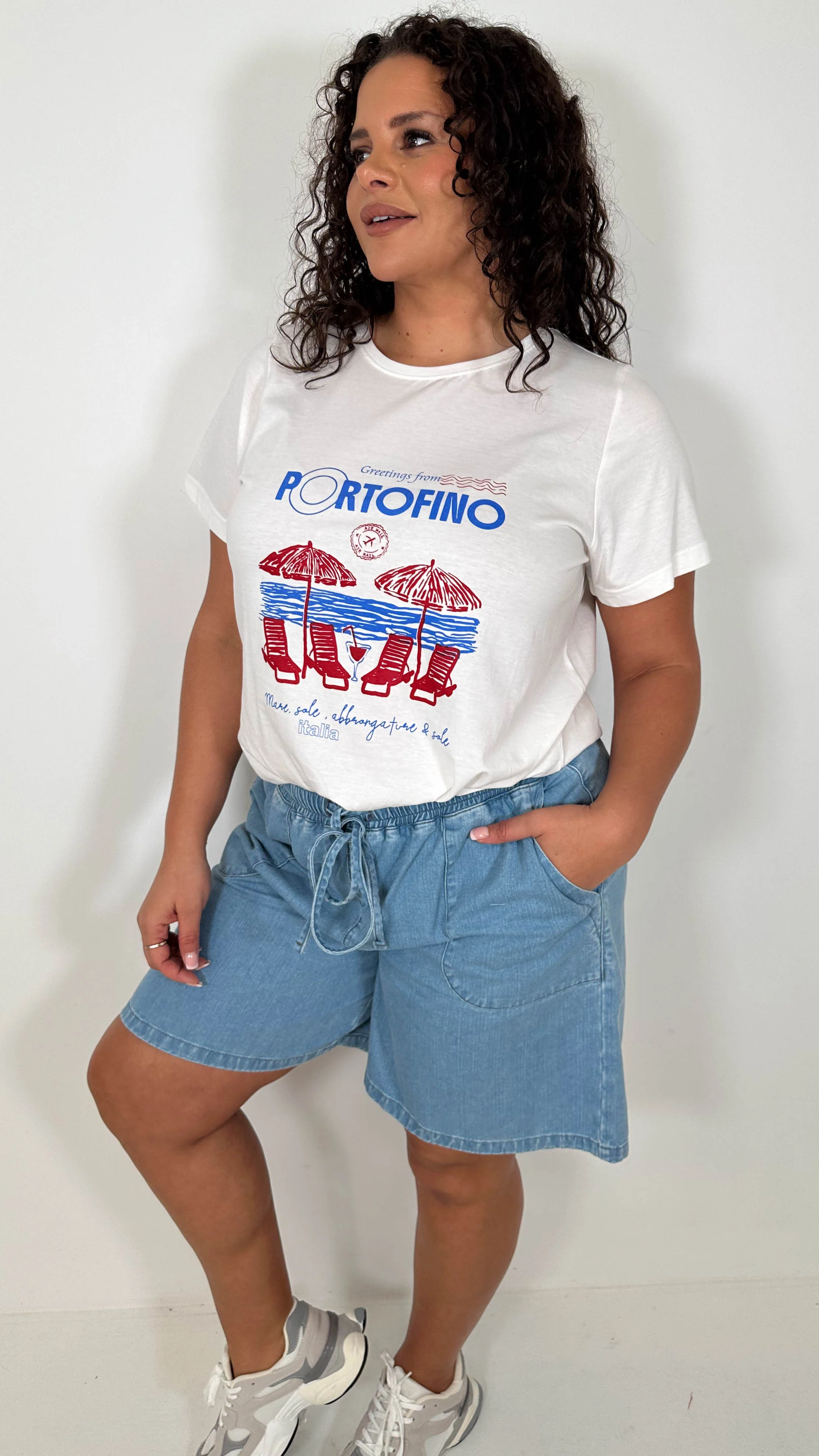 CurveWow Printed Slogan T-Shirt White Portofino - Image 5