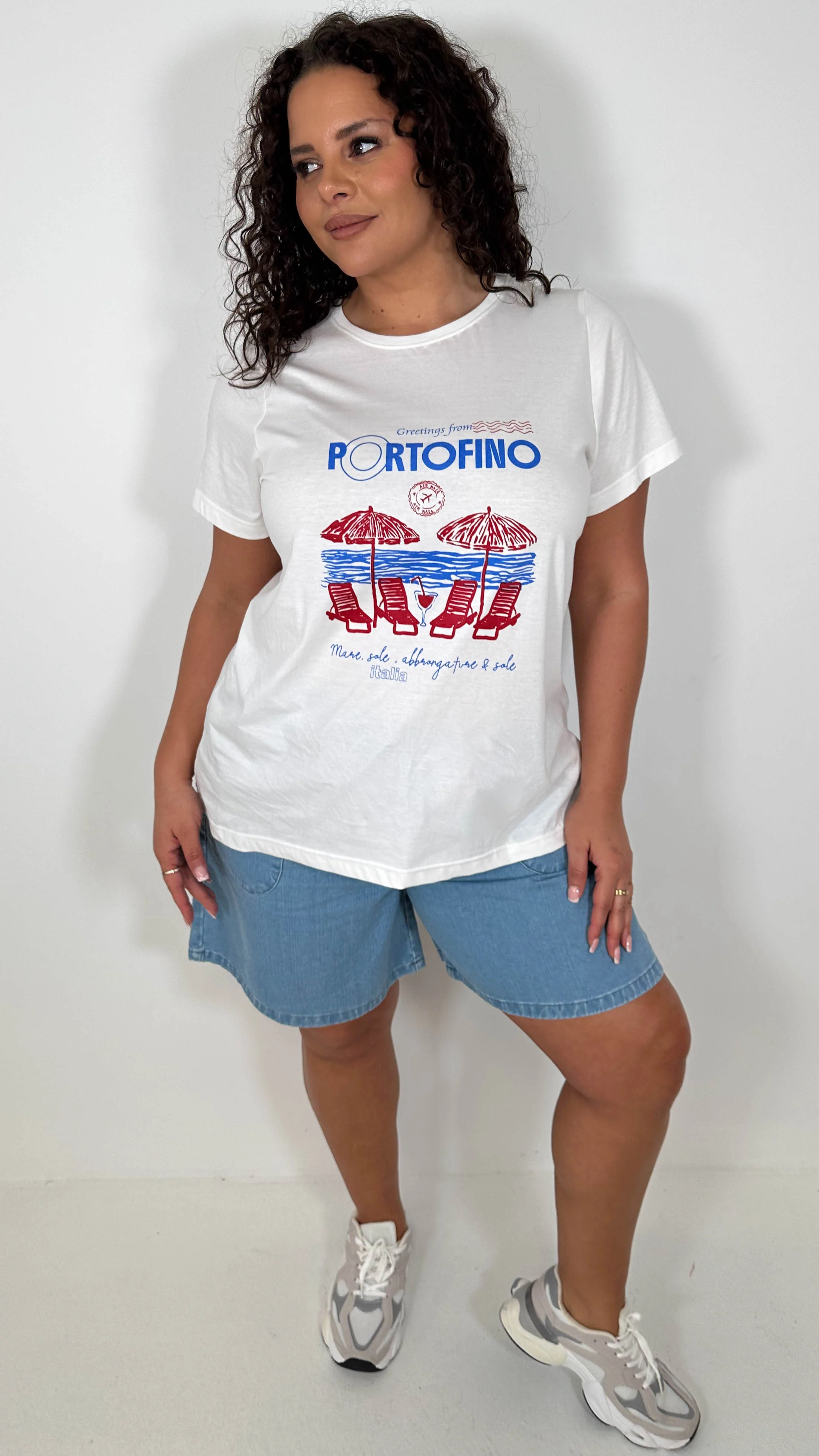 CurveWow Printed Slogan T-Shirt White Portofino - Image 6
