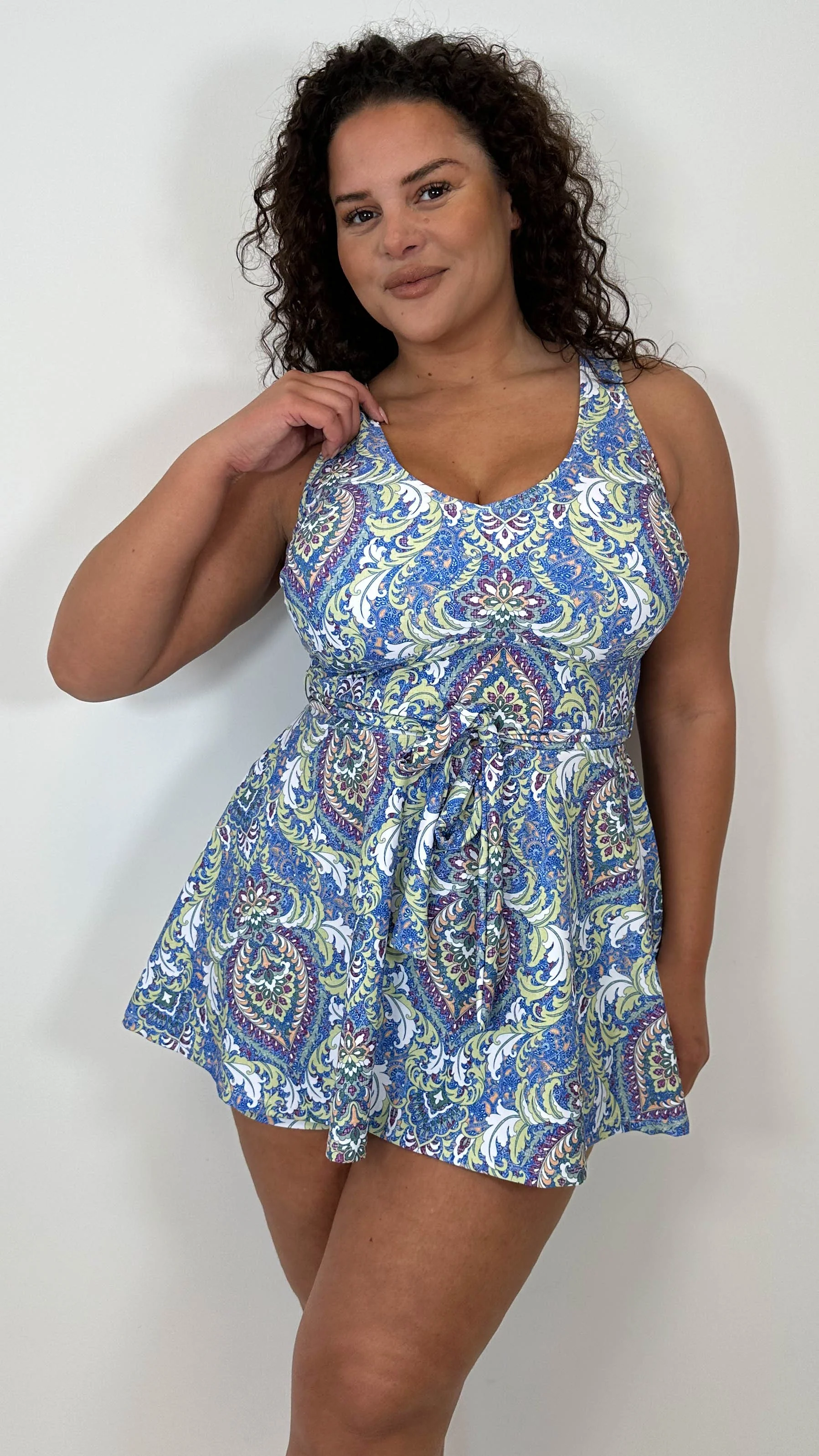CurveWow Printed Tie Waist Swimdress Baroque Paisley - Image 6