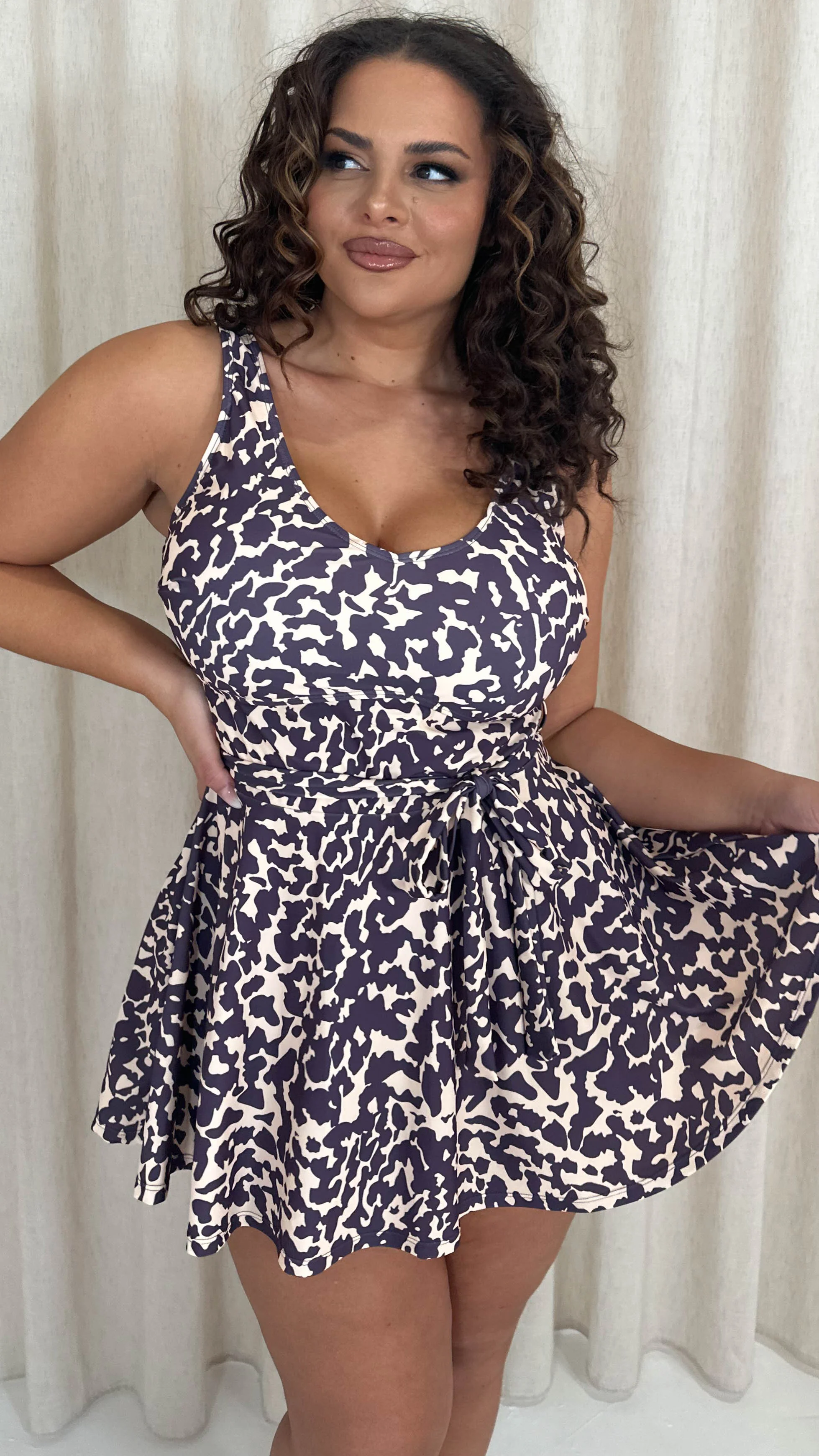 CurveWow Printed Tie Waist Swimdress Leopard - Image 5