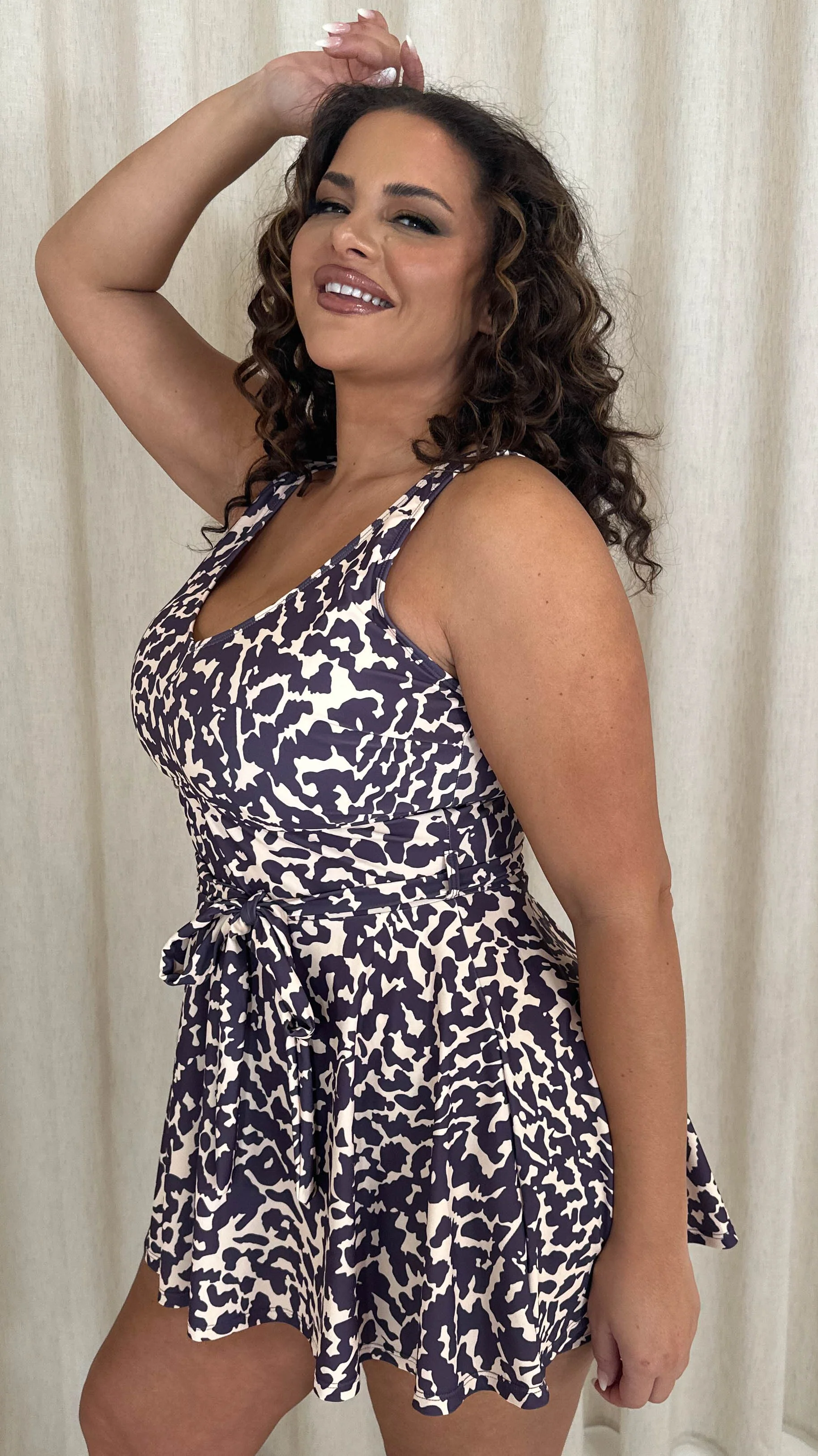 CurveWow Printed Tie Waist Swimdress Leopard - Image 8
