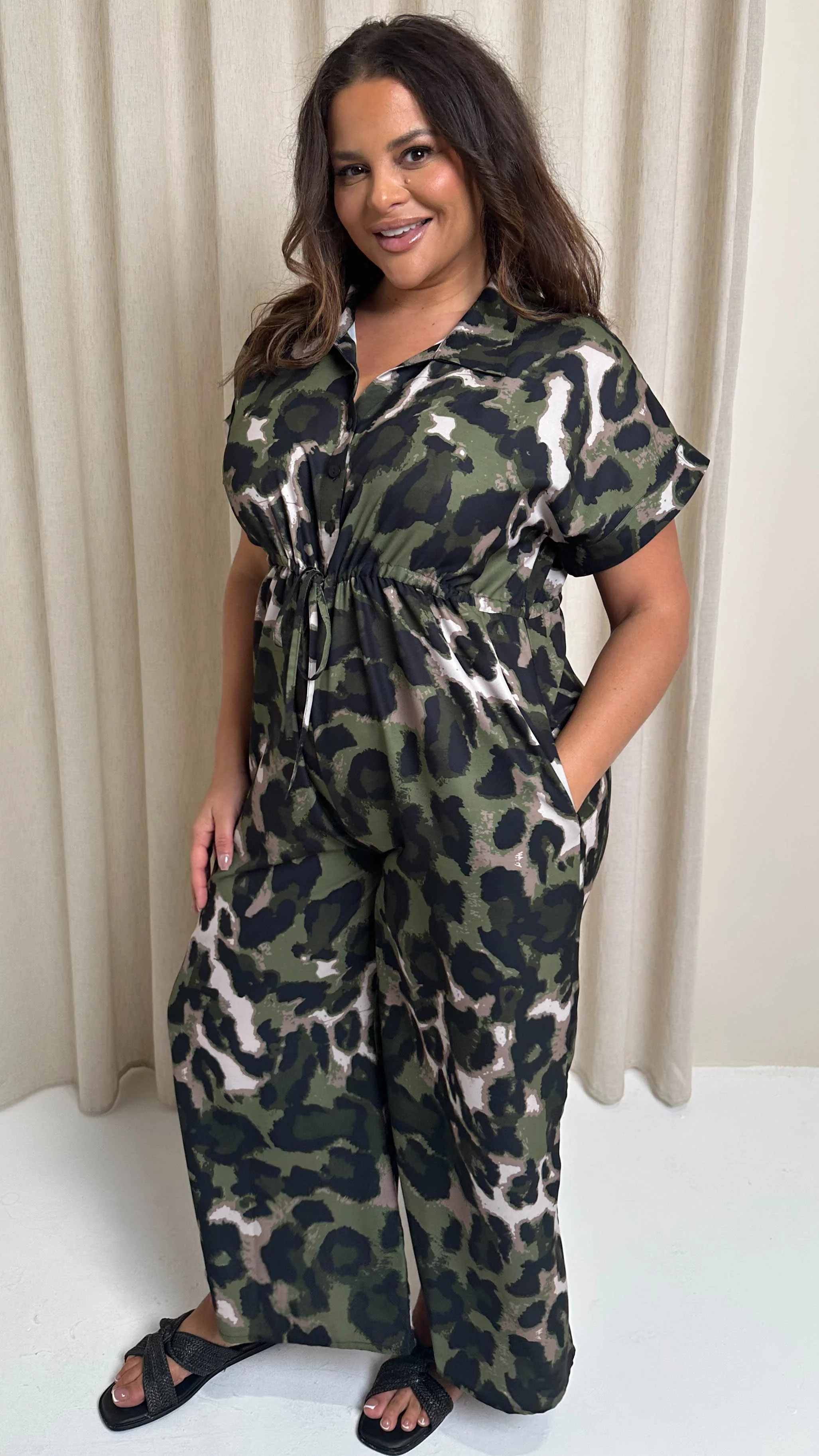 CurveWow Printed Utility Jumpsuit Green Animal - Image 6