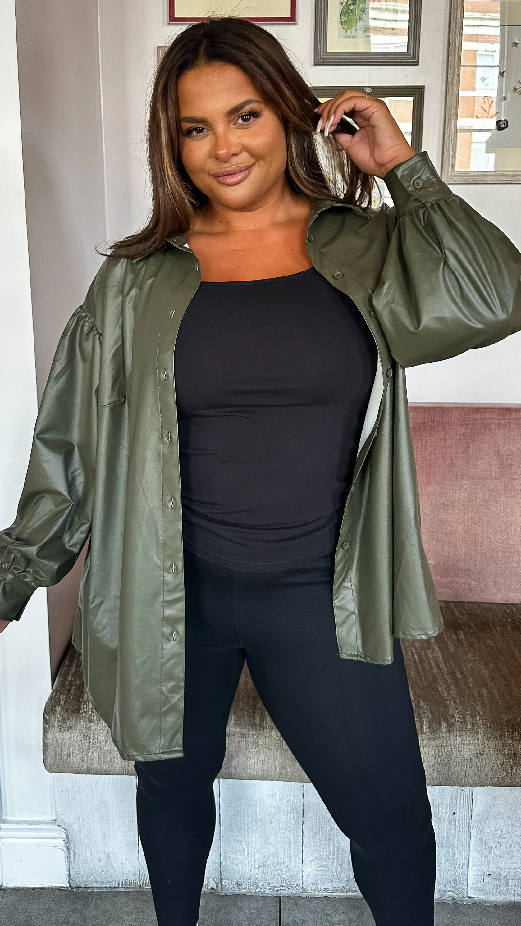 CurveWow PU Shirt Green - Image 4