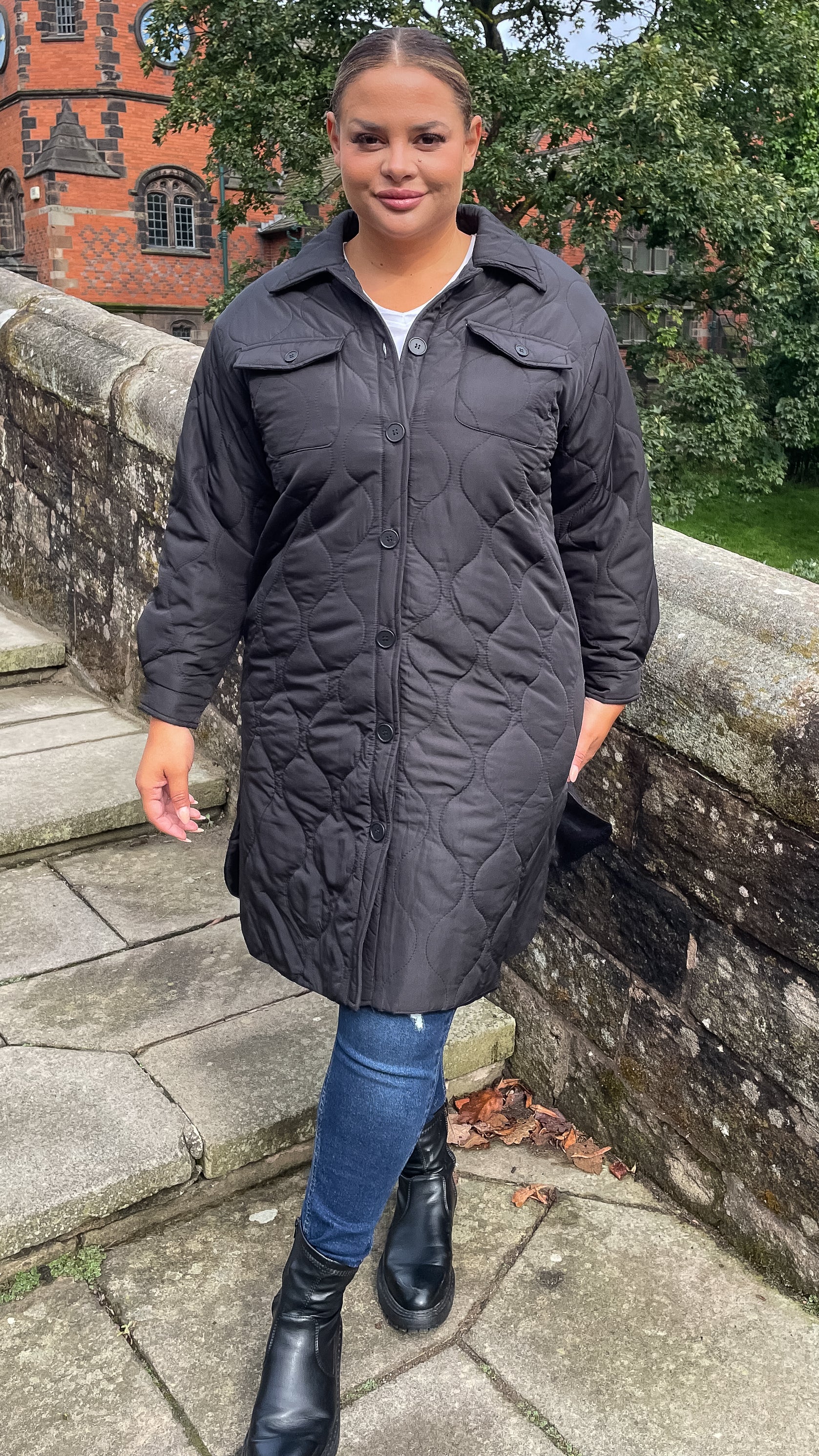 CurveWow Quilted Coat Black - Image 2