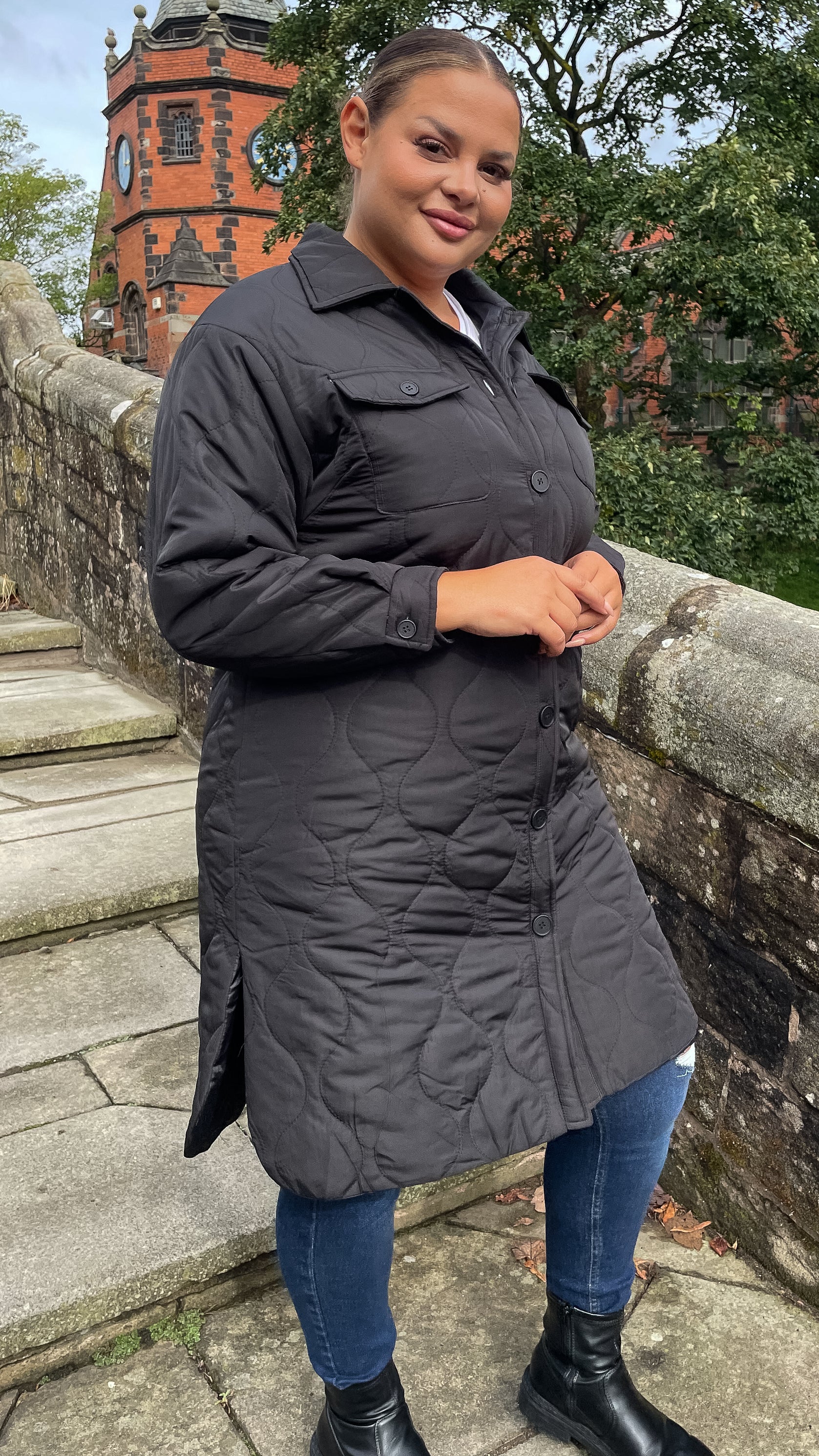 CurveWow Quilted Coat Black - Image 4
