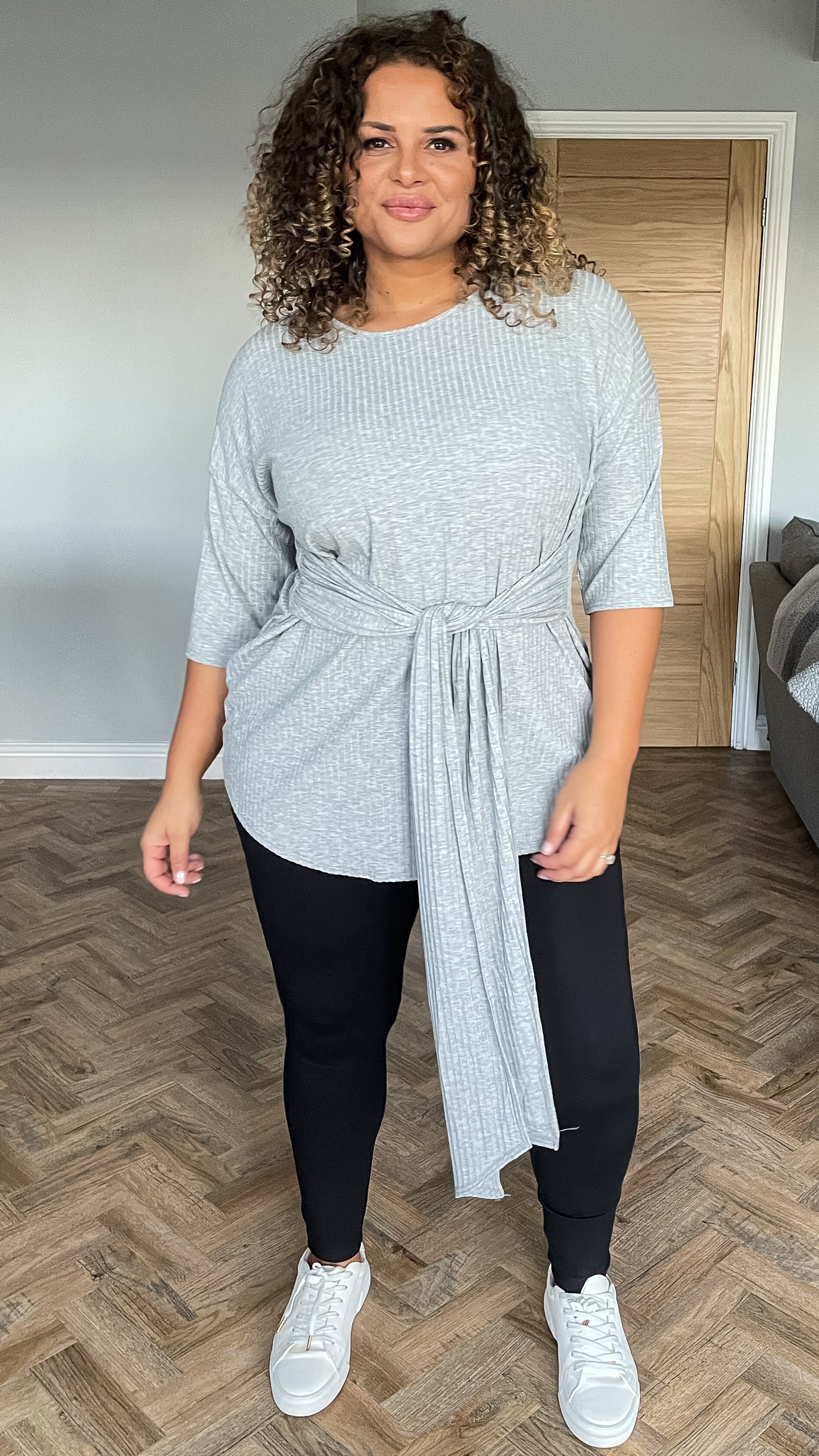 CurveWow Ribbed Short Sleeve Lounge Top Grey - Image 2