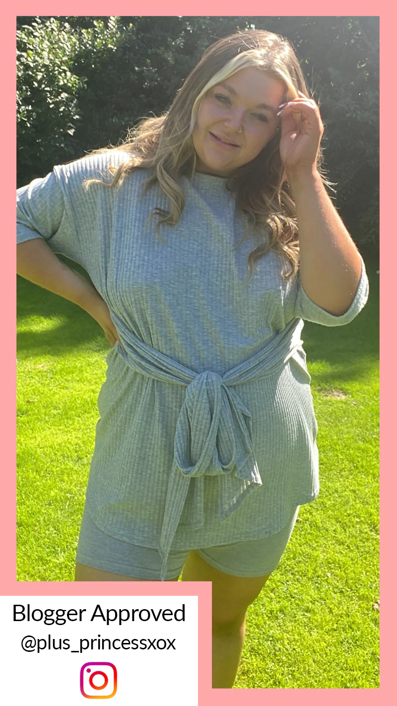 CurveWow Ribbed Short Sleeve Lounge Top Grey - Image 3