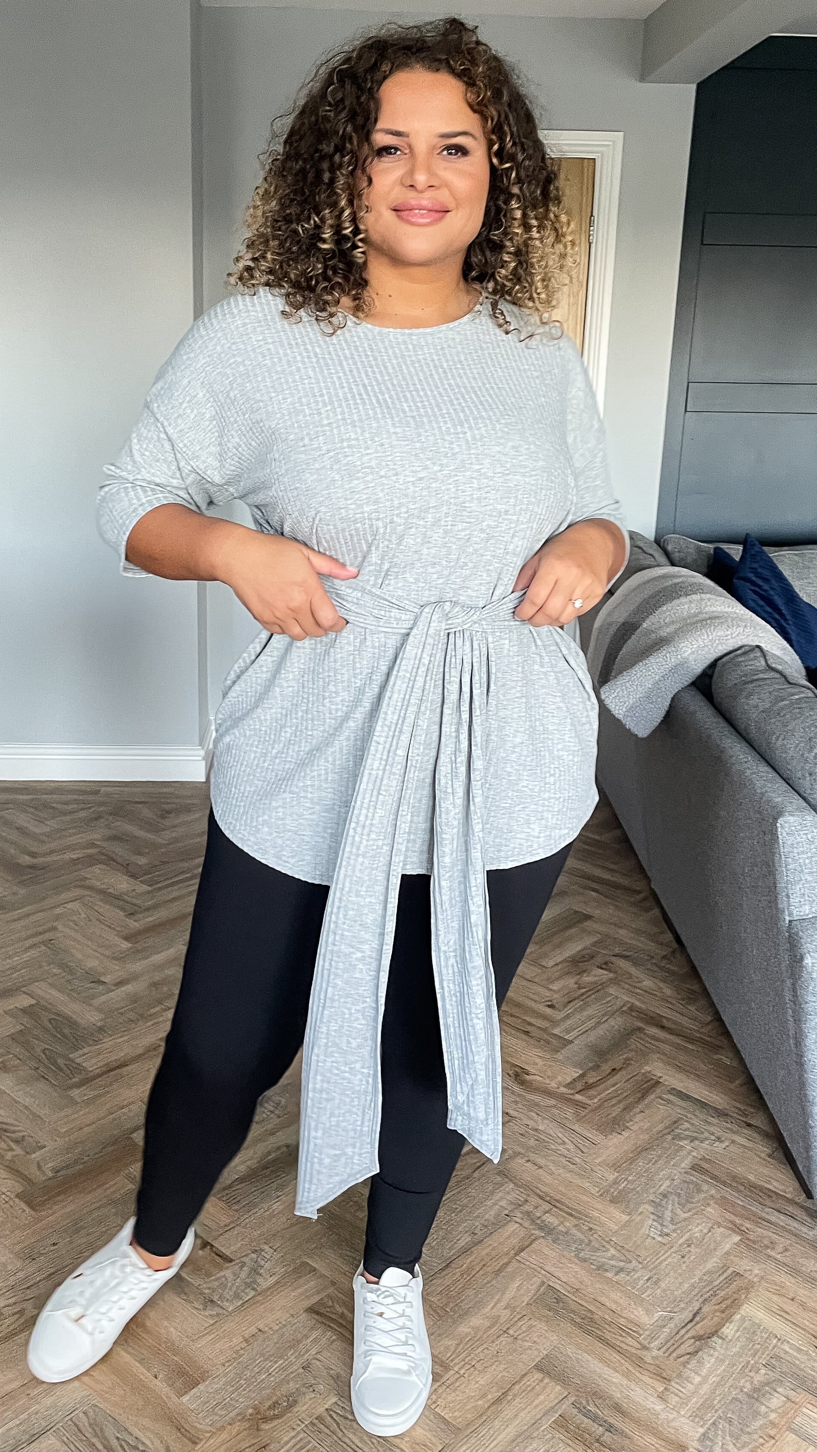 CurveWow Ribbed Short Sleeve Lounge Top Grey - Image 4