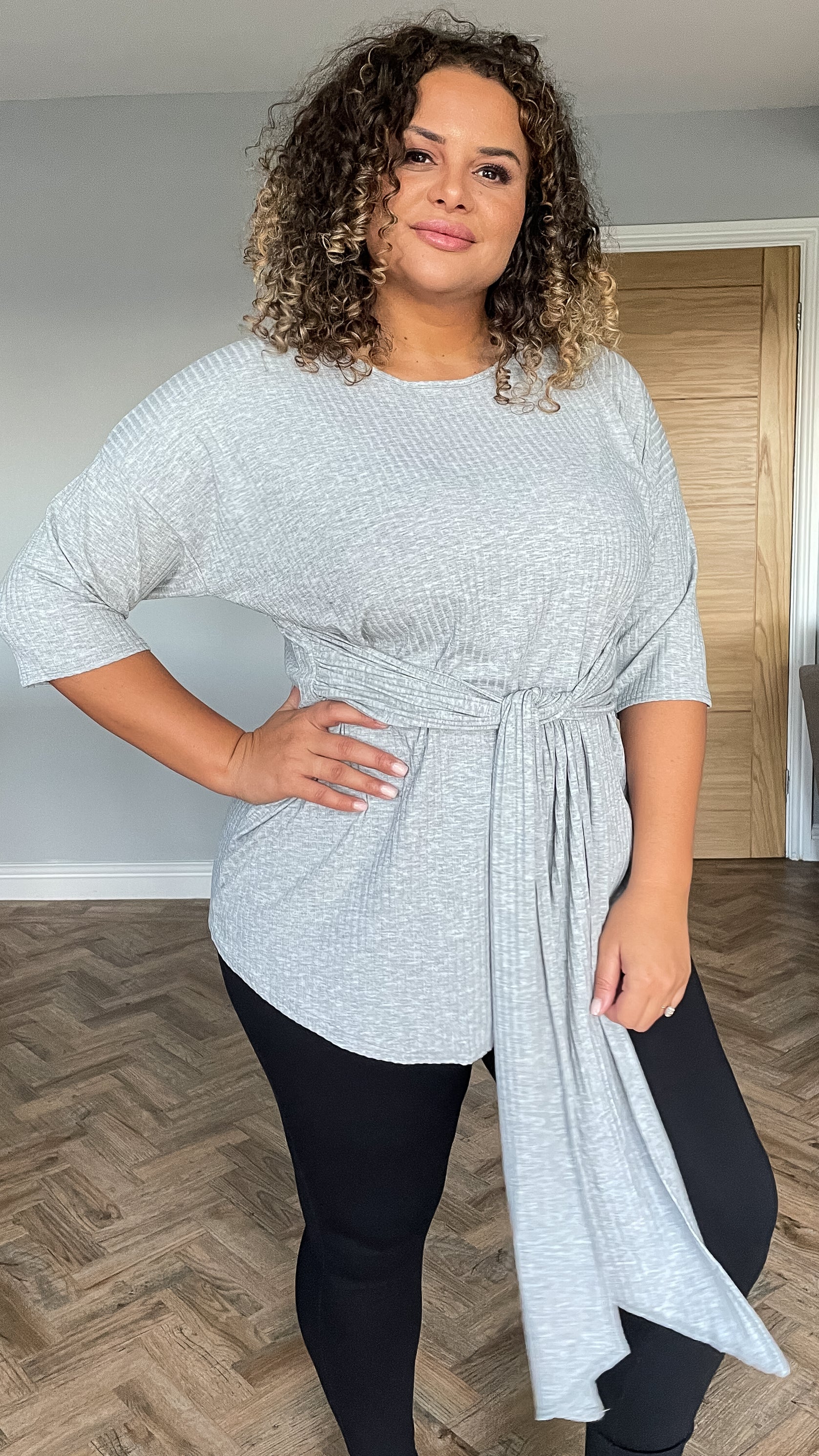 CurveWow Ribbed Short Sleeve Lounge Top Grey - Image 6