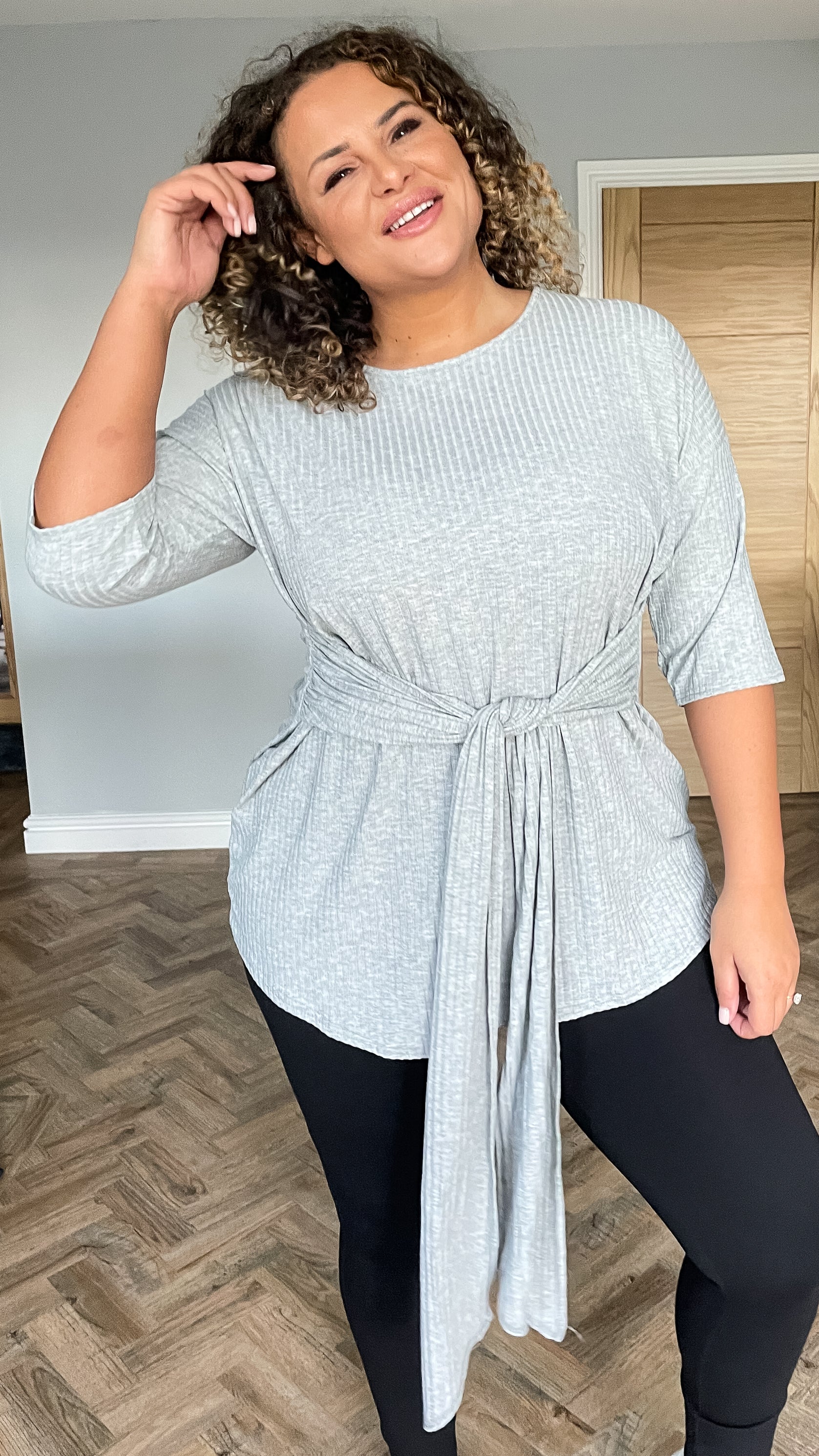 CurveWow Ribbed Short Sleeve Lounge Top Grey - Image 8