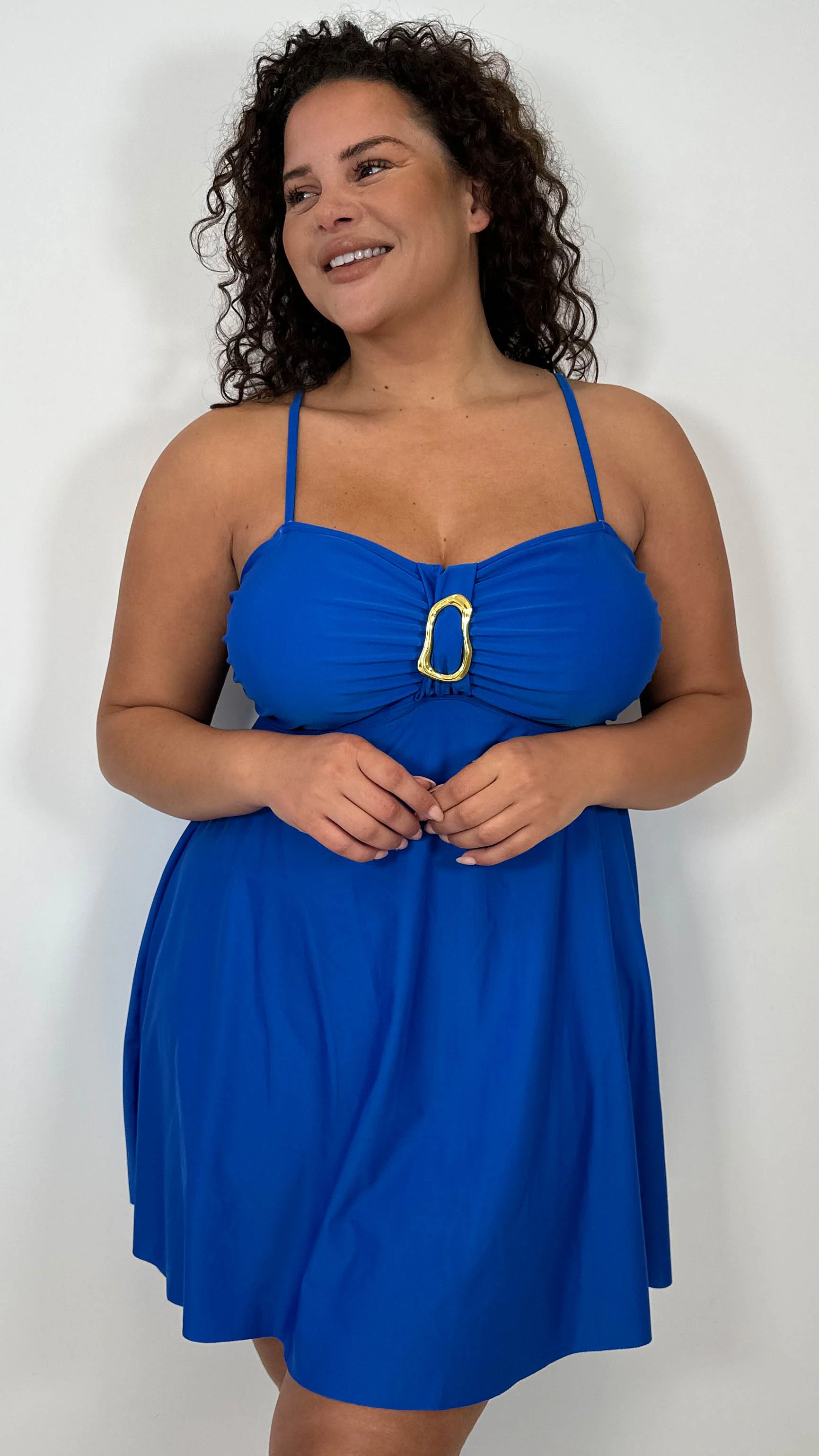 CurveWow Ring Detail Swimdress Cobalt Blue - Image 7