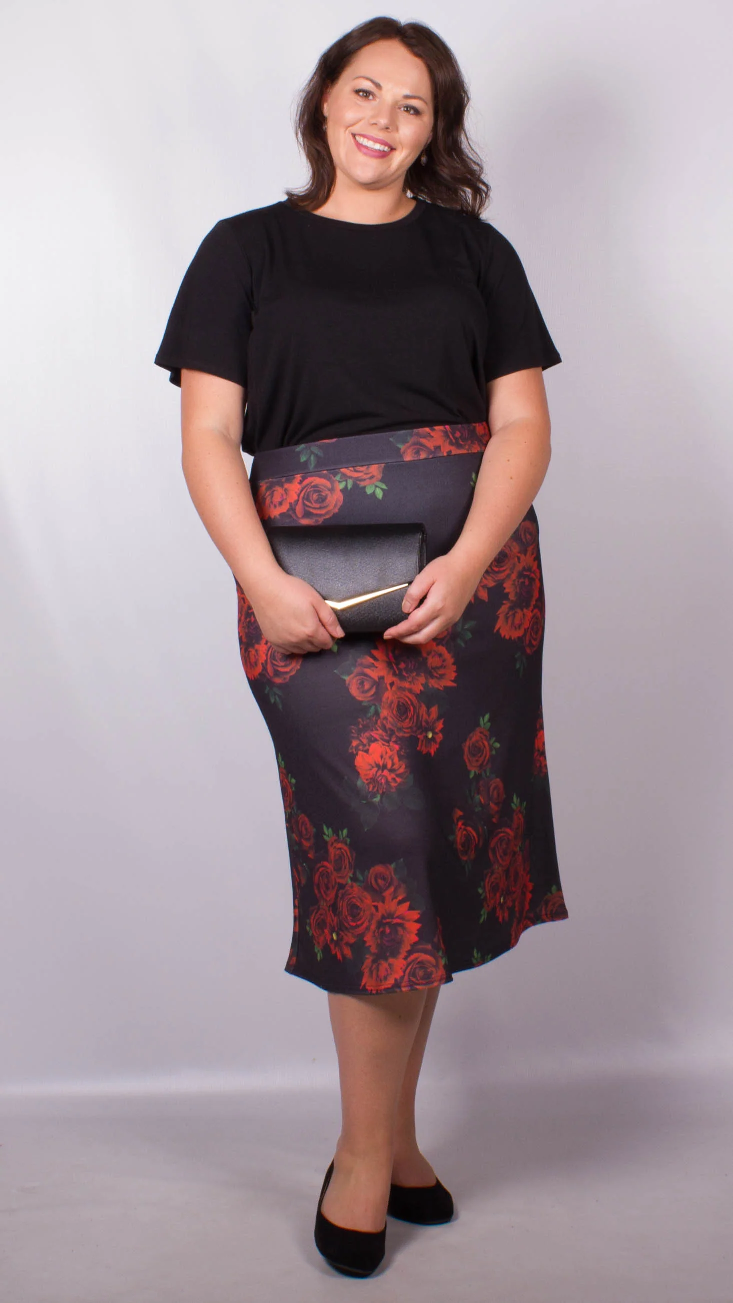 CurveWow Rose Print Midi Skirt - Image 7