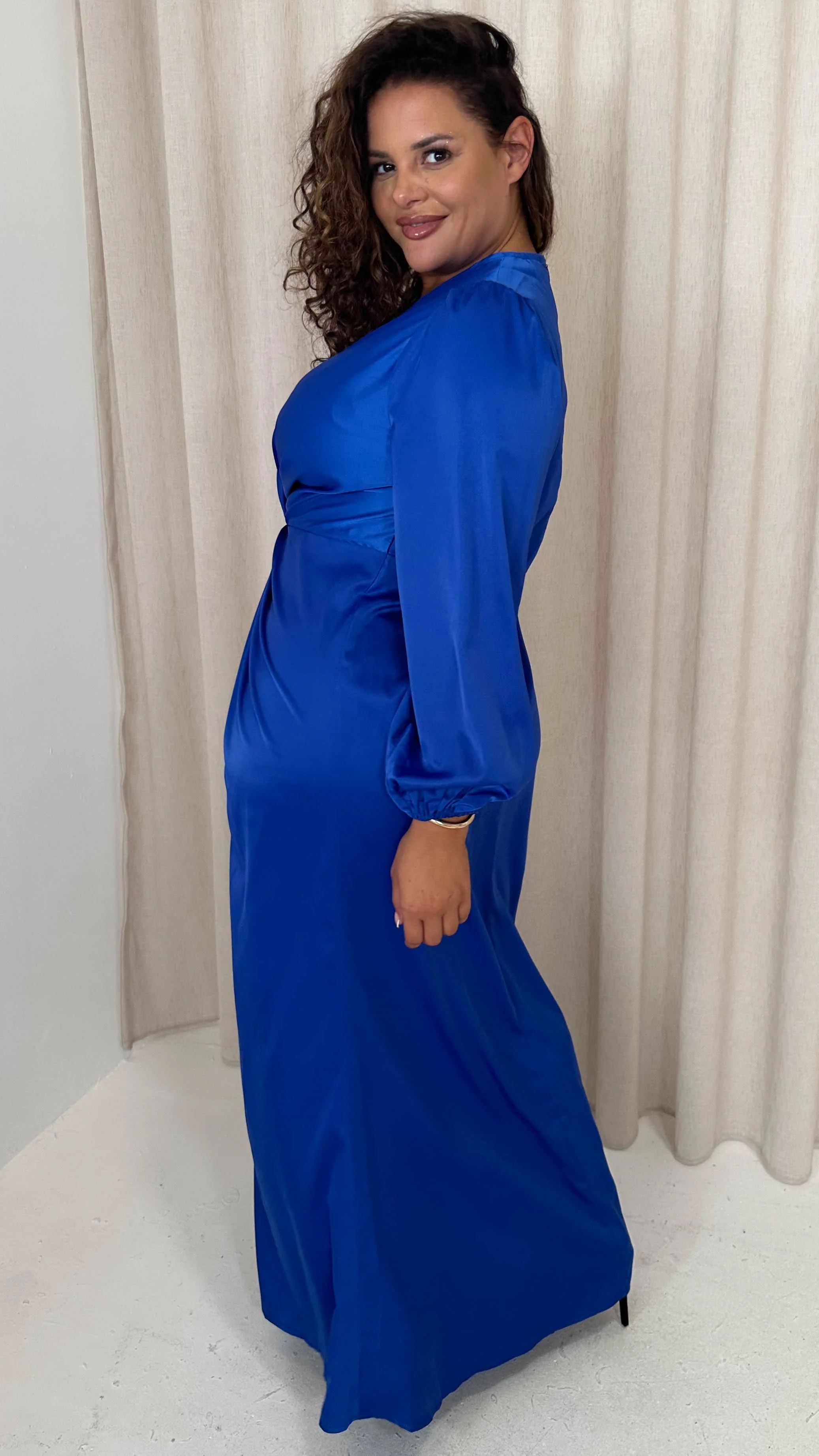 CurveWow Twist Front Satin Maxi Dress Cobalt Blue - Image 8