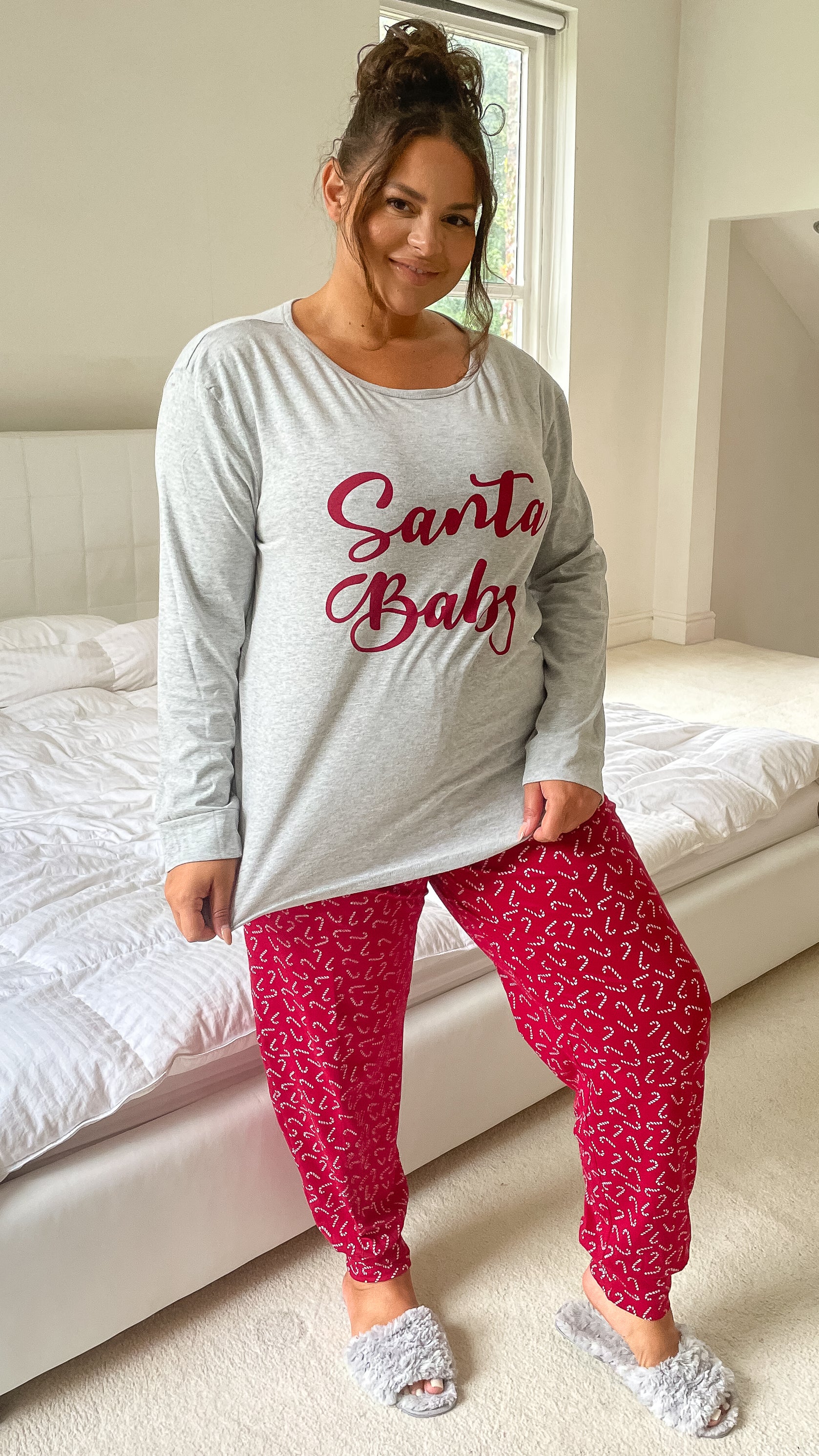 CurveWow Santa Baby Pyjama Set Grey/Red - Image 3