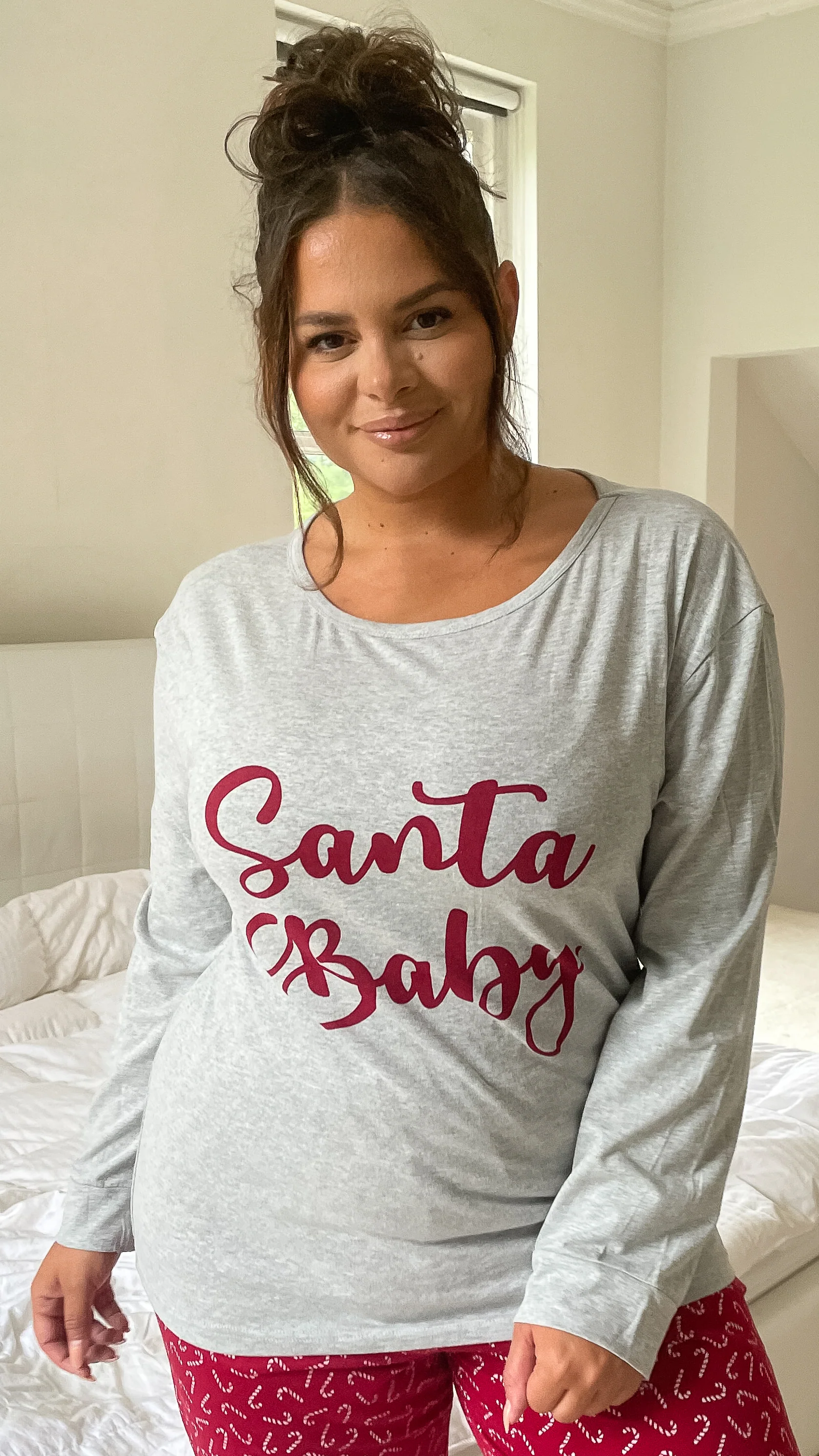 CurveWow Santa Baby Pyjama Set Grey/Red - Image 4