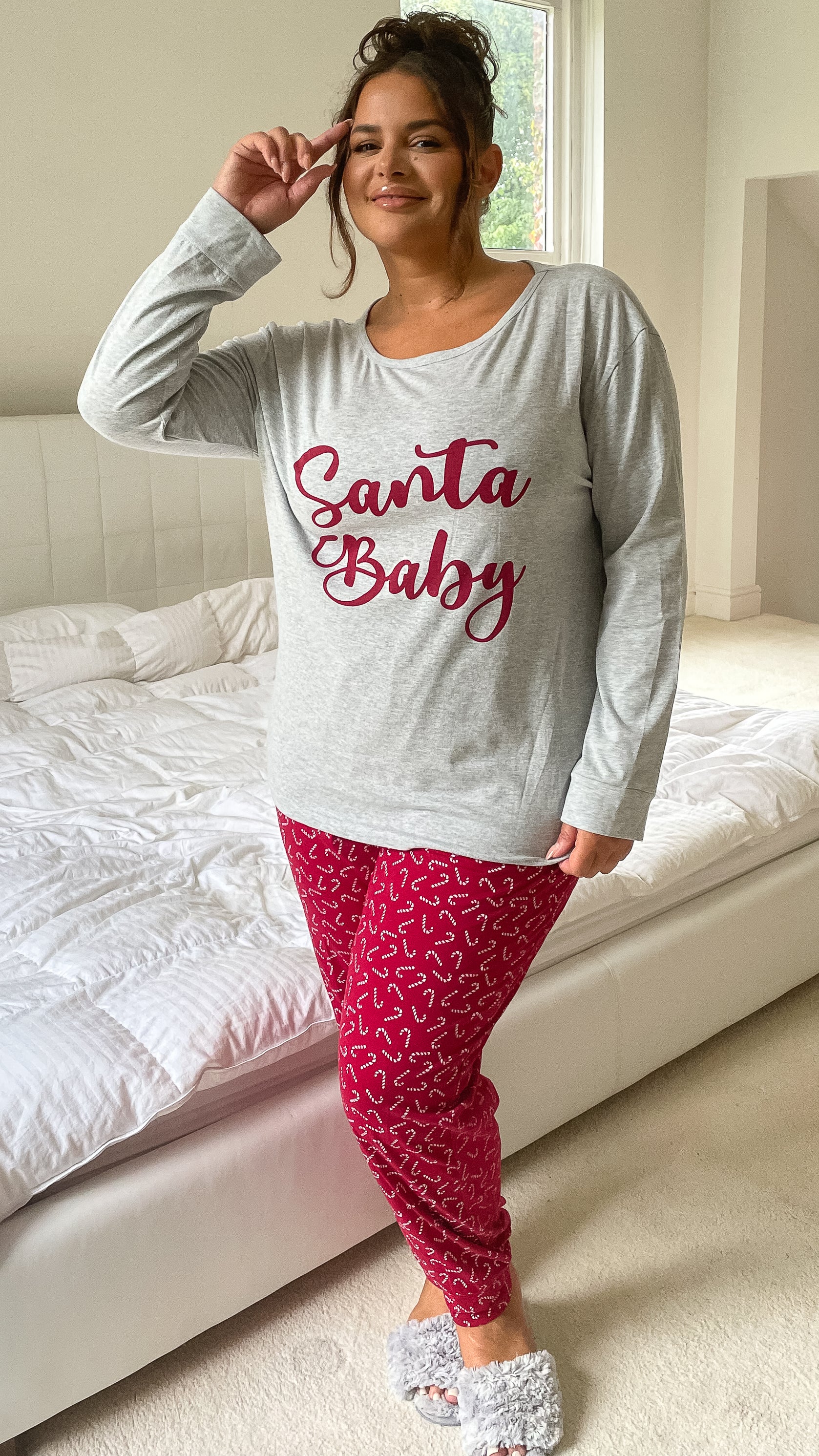 CurveWow Santa Baby Pyjama Set Grey/Red - Image 6