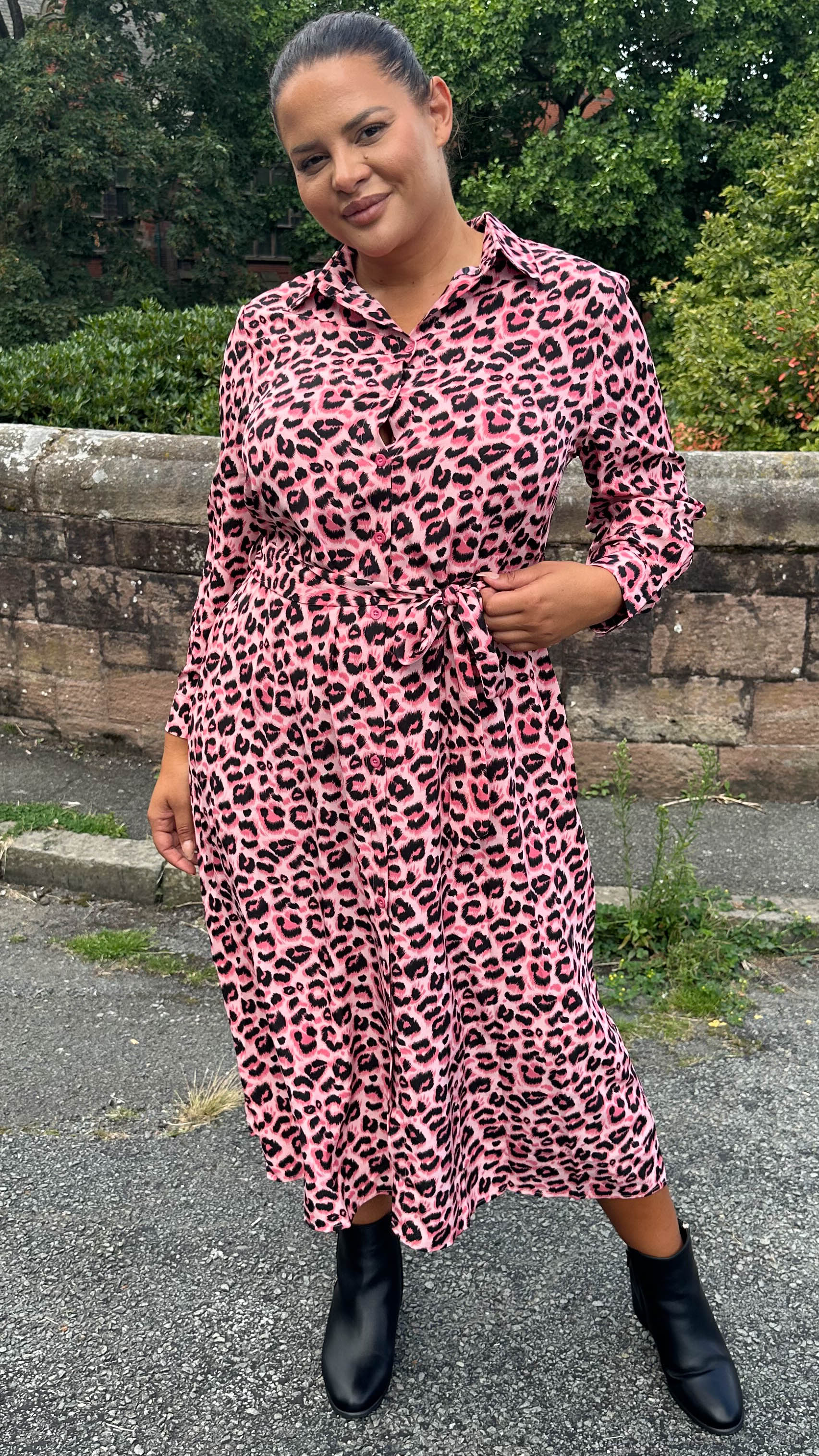 CurveWow Sash Tie Midi Shirt Dress Animal - Image 5
