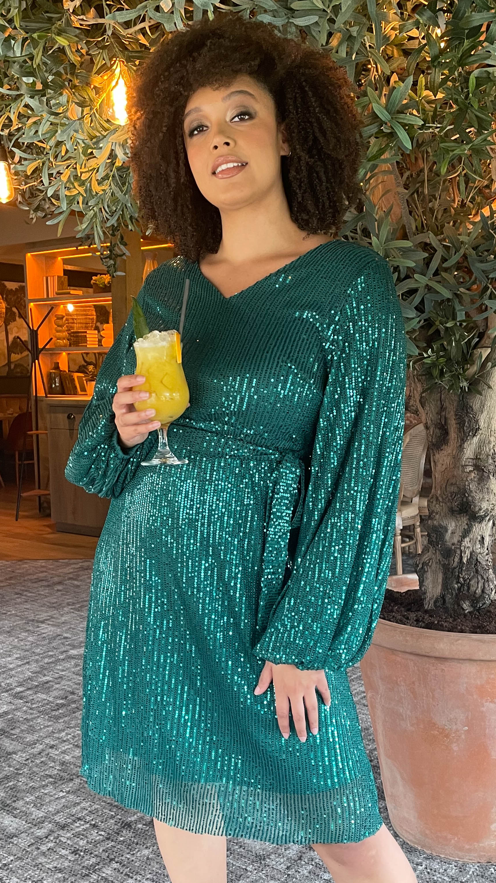 CurveWow Sequin Dress Bottle Green - Image 8