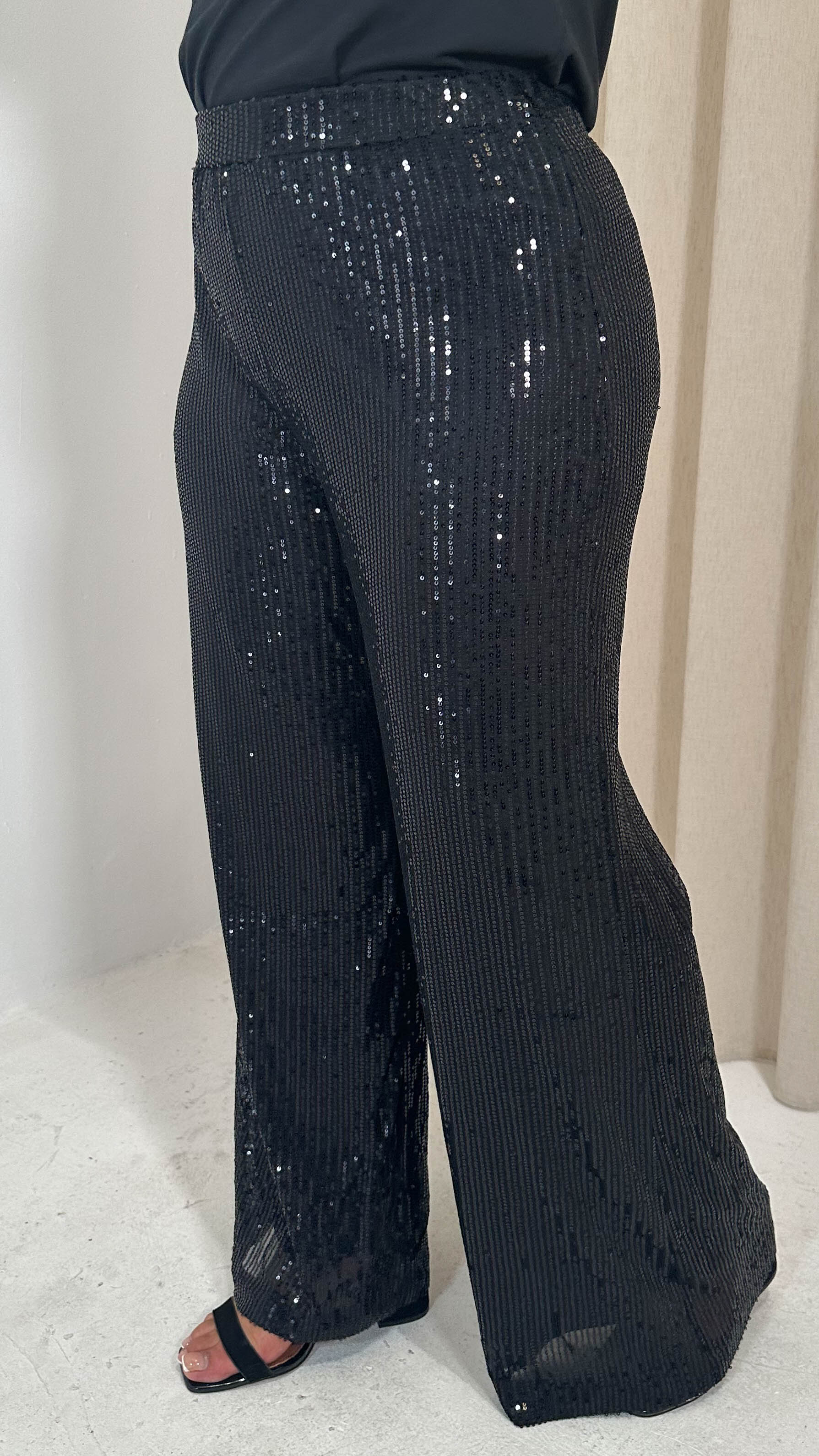 CurveWow Sequin Wide Leg Trouser Black - Image 7