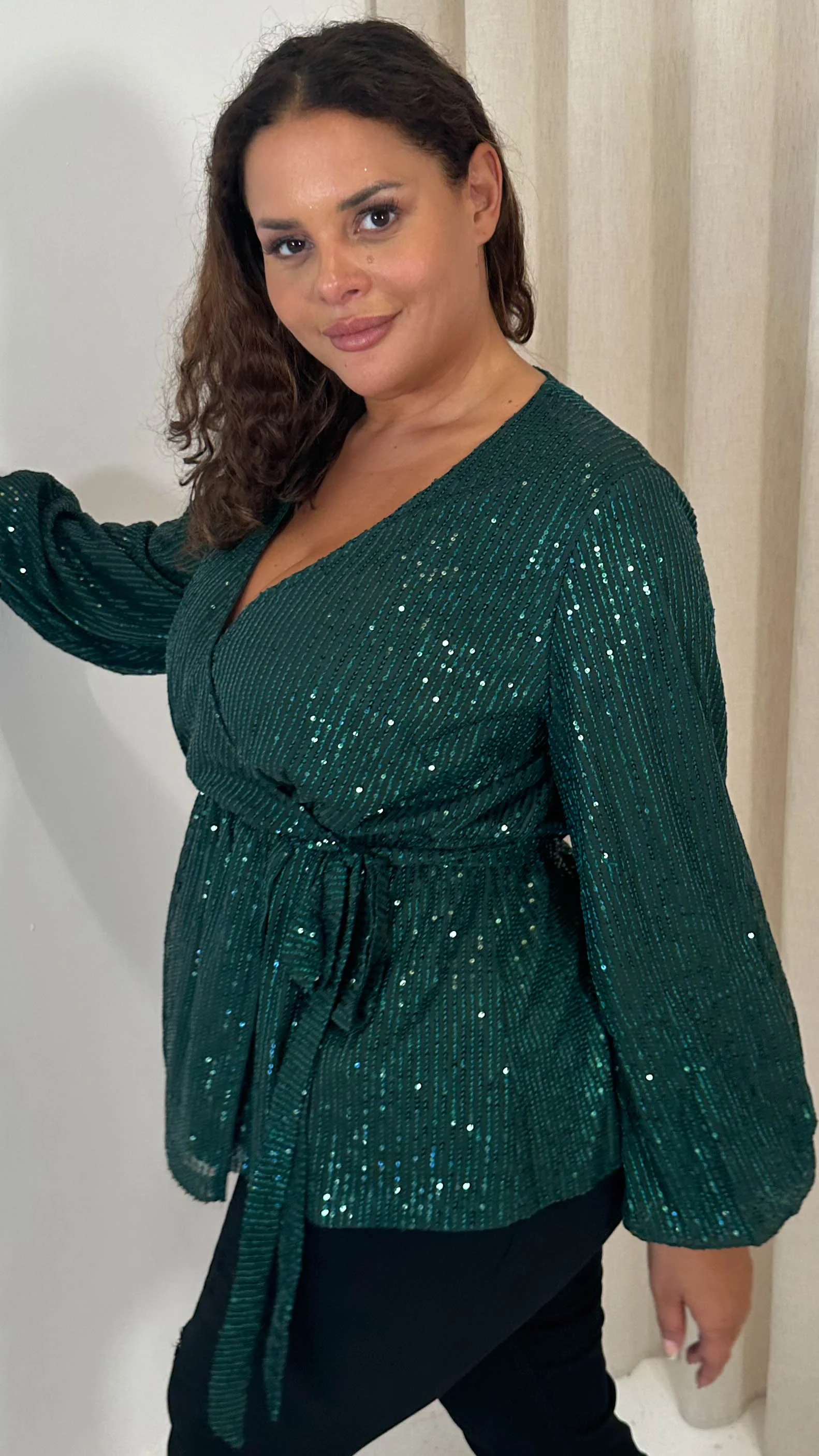 CurveWow Sequin Wrap Top Forest Green - Image 7