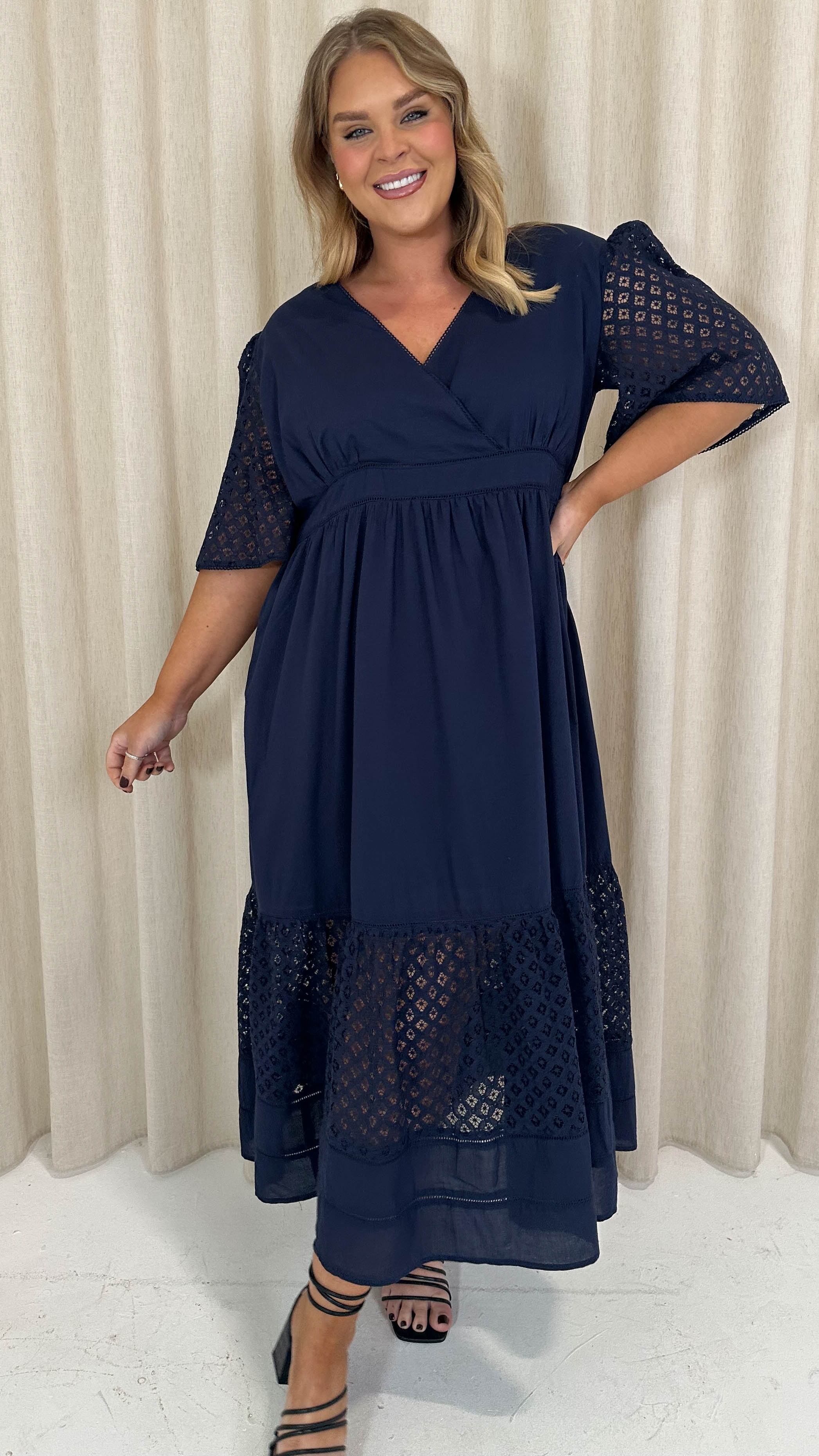 Curvewow Shiffly Panel Wrap Maxi Dress Navy - Image 4