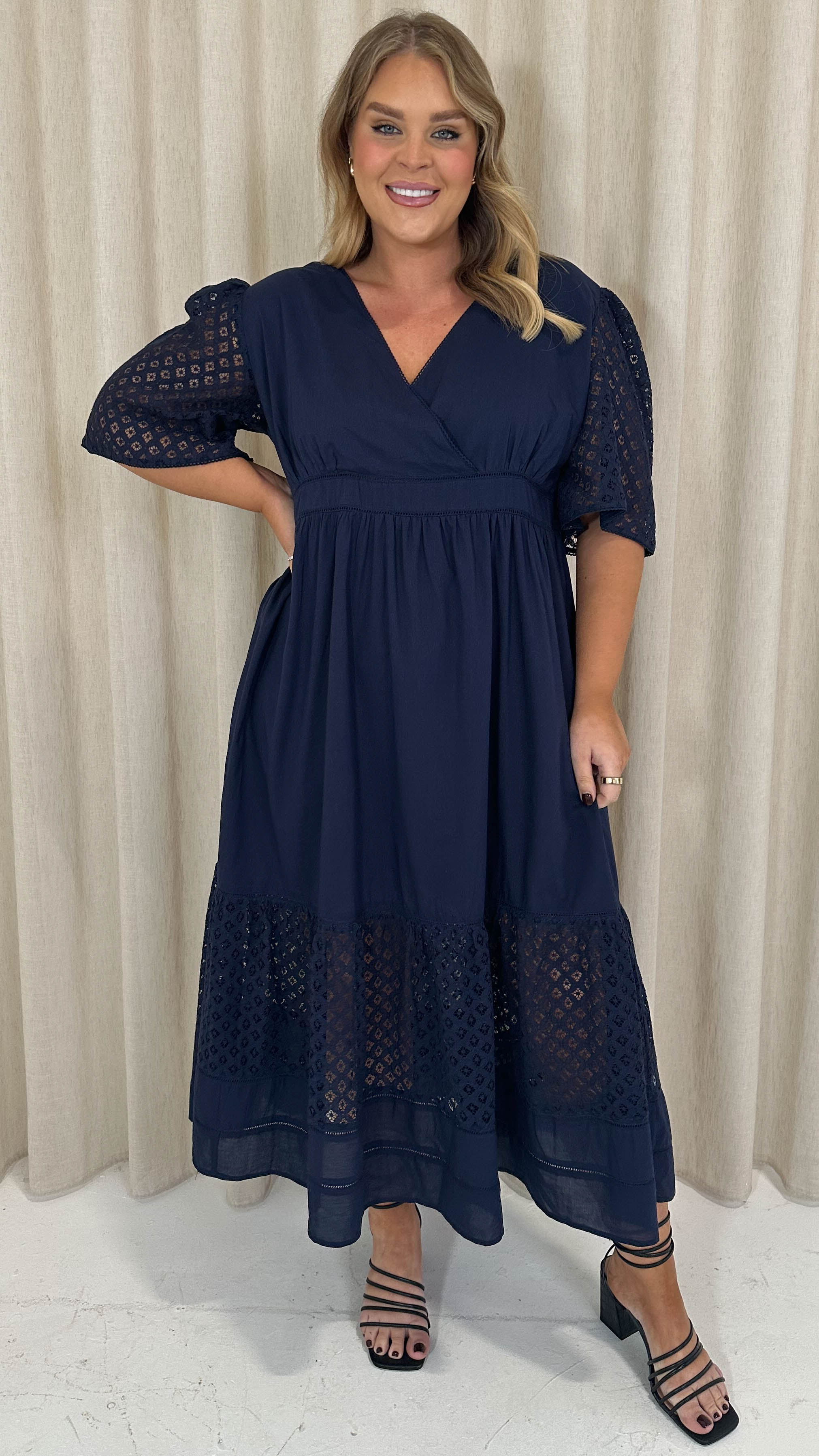 Curvewow Shiffly Panel Wrap Maxi Dress Navy - Image 6
