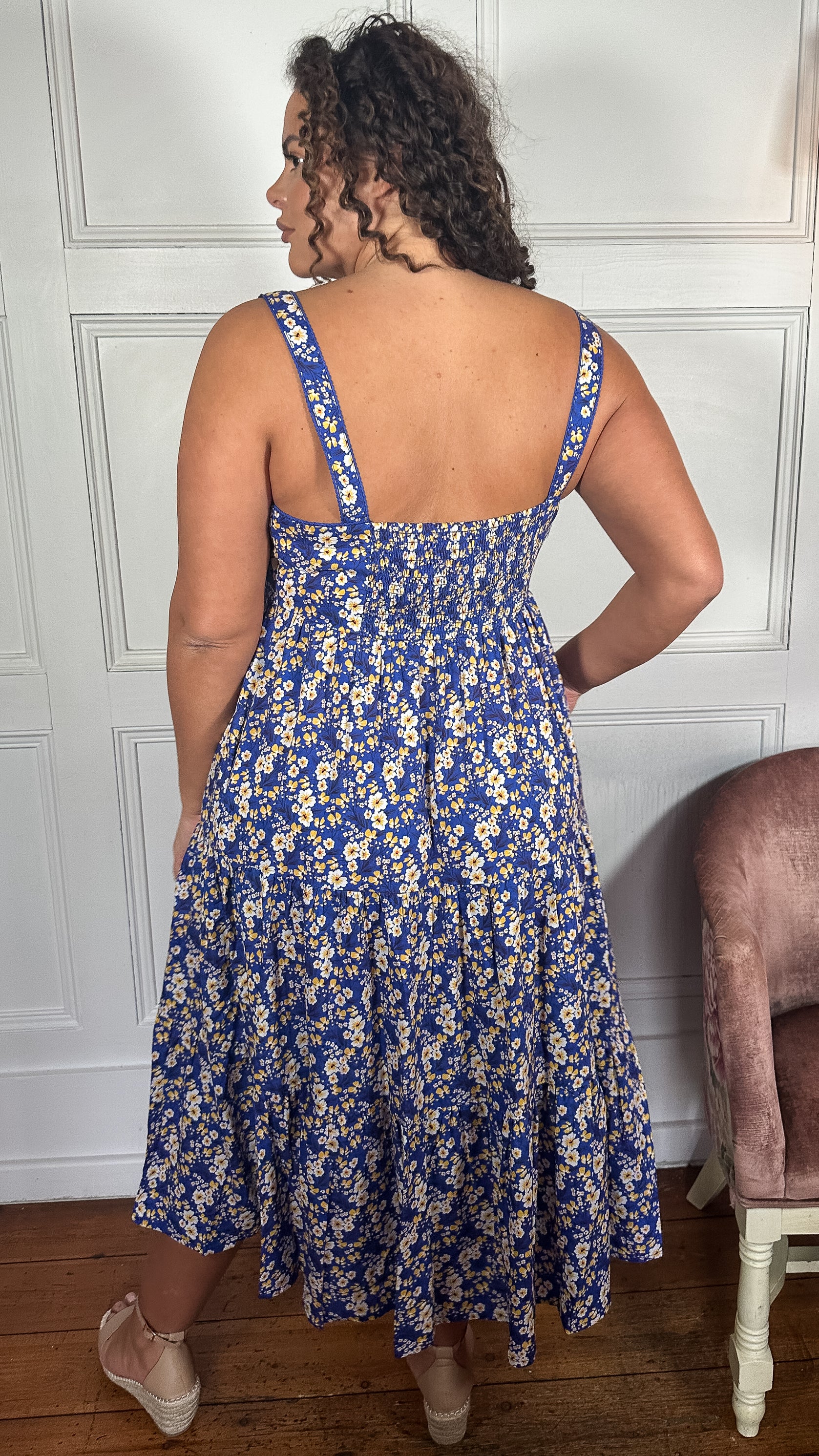 CurveWow Tiered Cami Dress Blue Floral - Image 8