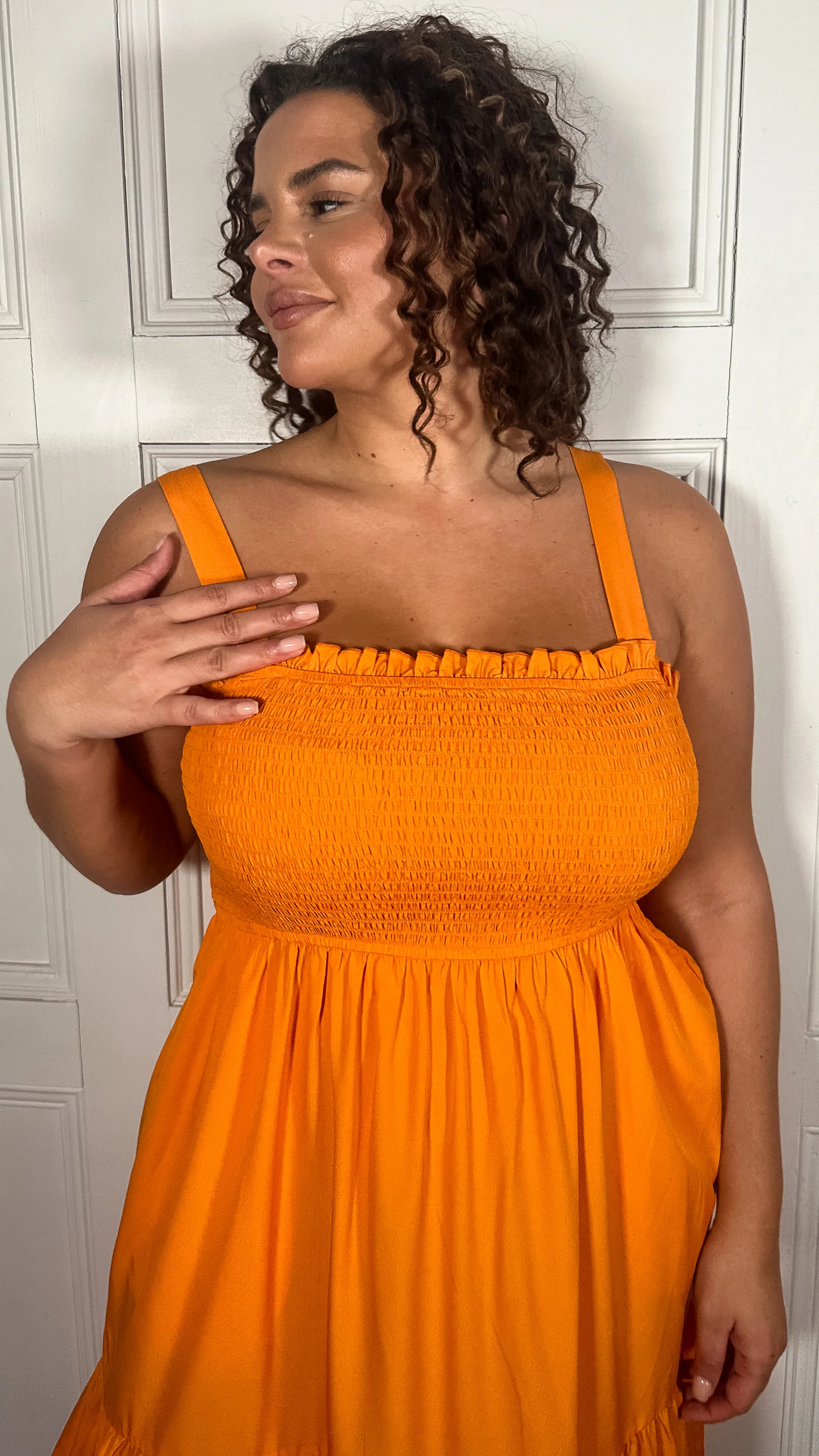 CurveWow Shirred Maxi Dress Orange - Image 3