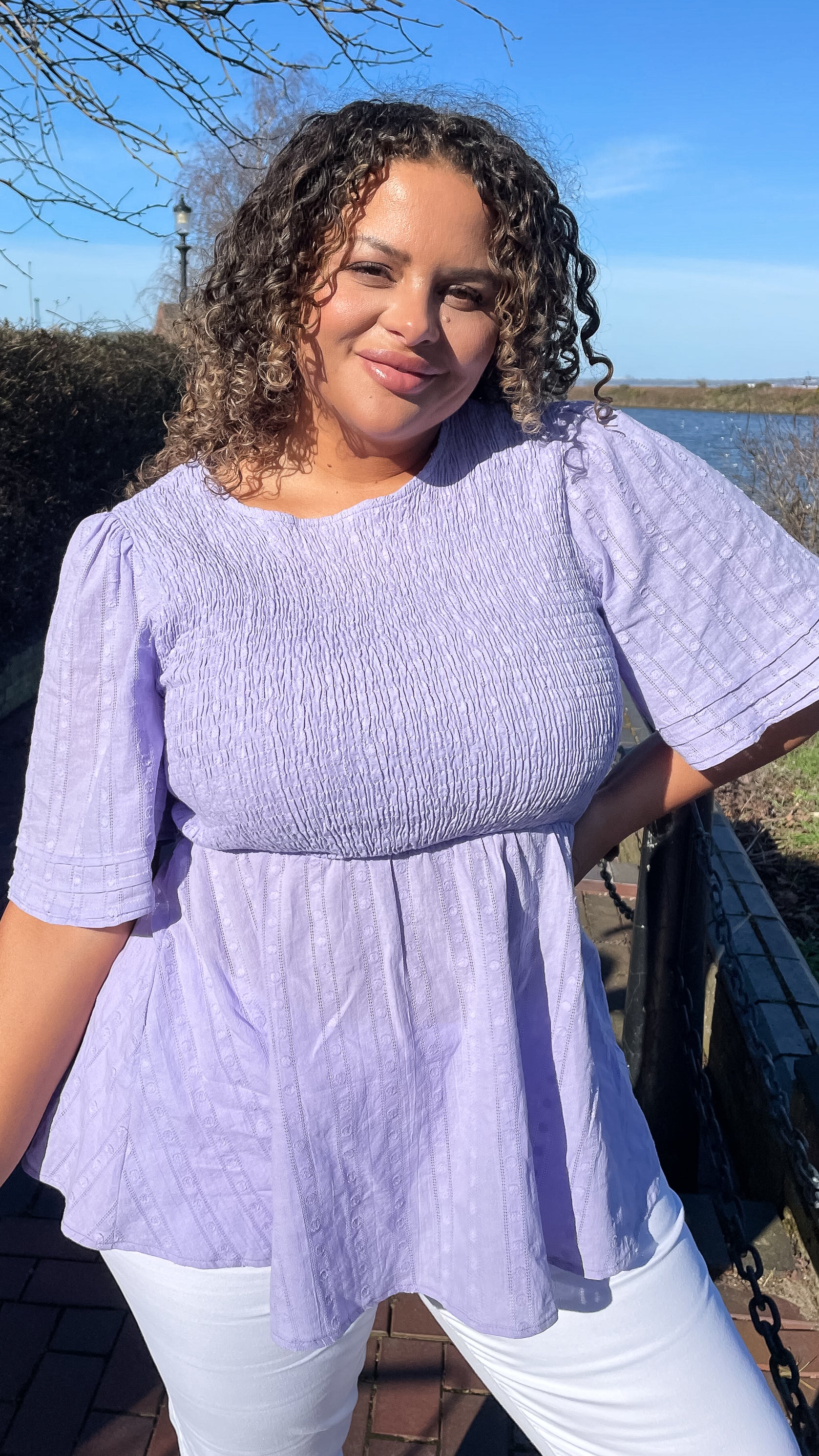 CurveWow Shirred Smock Top Lilac - Image 6