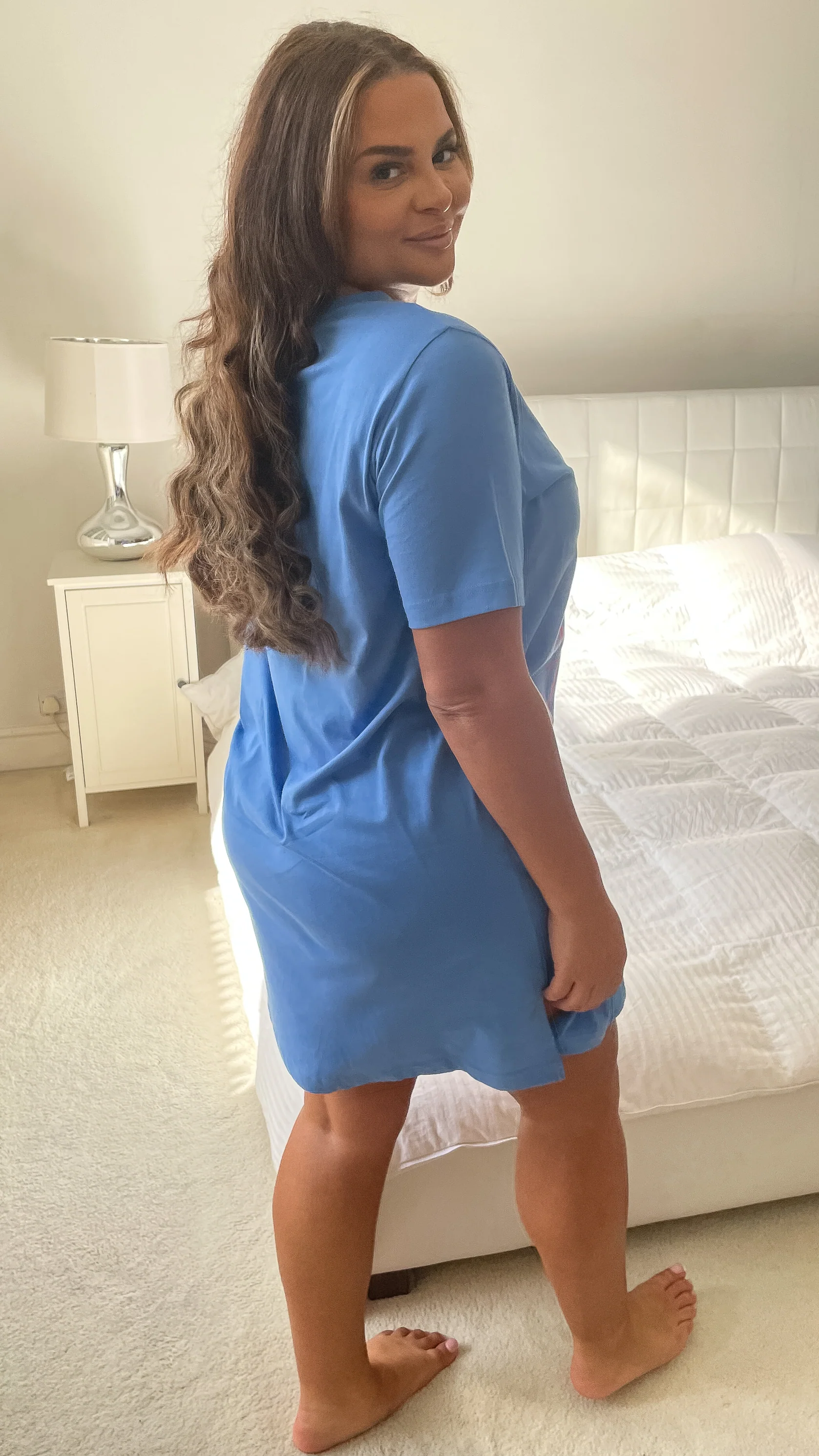 CurveWow Short Sleeve Slogan Nightdress Light Blue - Image 4