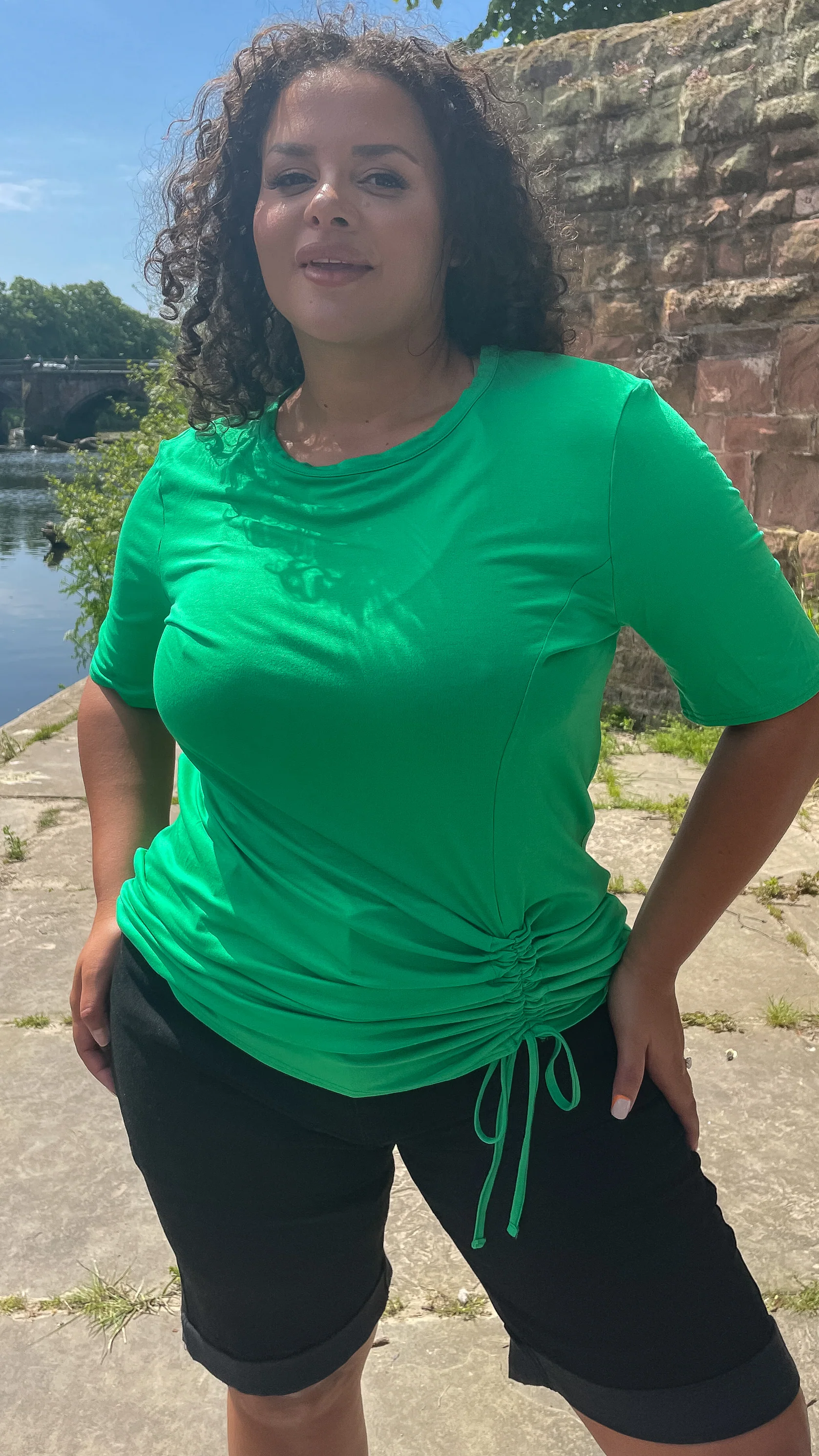 CurveWow Side Channel Short Sleeve Tie Top Green - Image 5