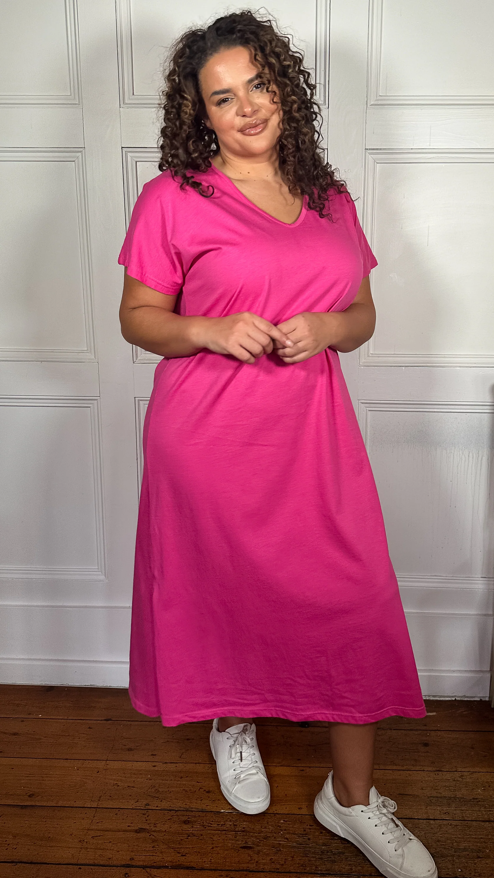 CurveWow Side Split Midaxi T-Shirt Dress Pink - Image 5
