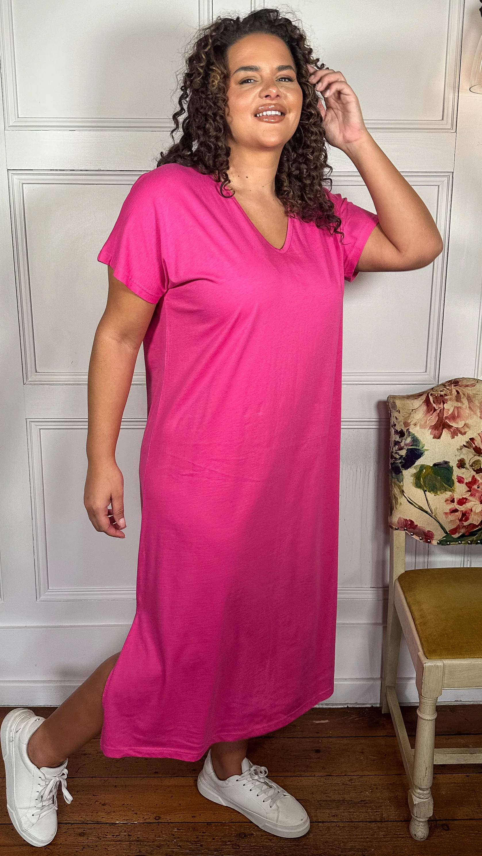 CurveWow Side Split Midaxi T-Shirt Dress Pink - Image 6