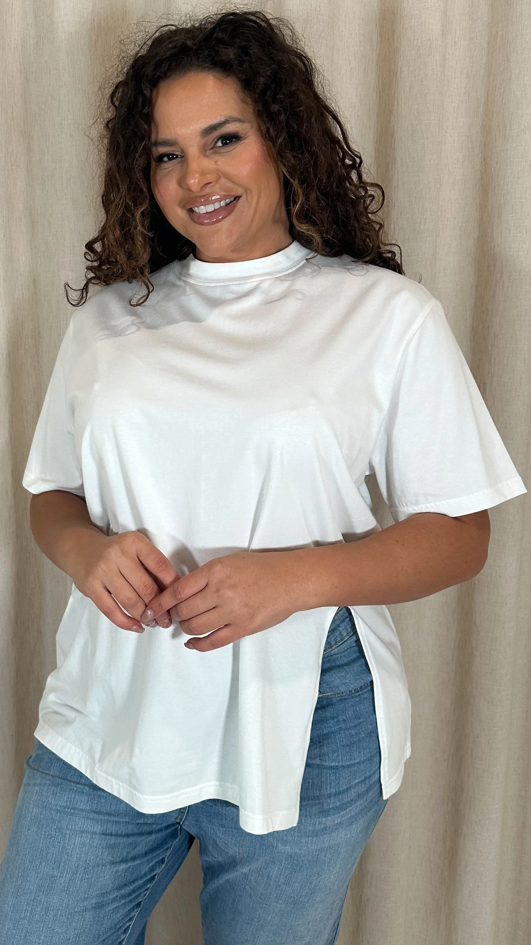 CurveWow Side Split T-Shirt White - Image 5