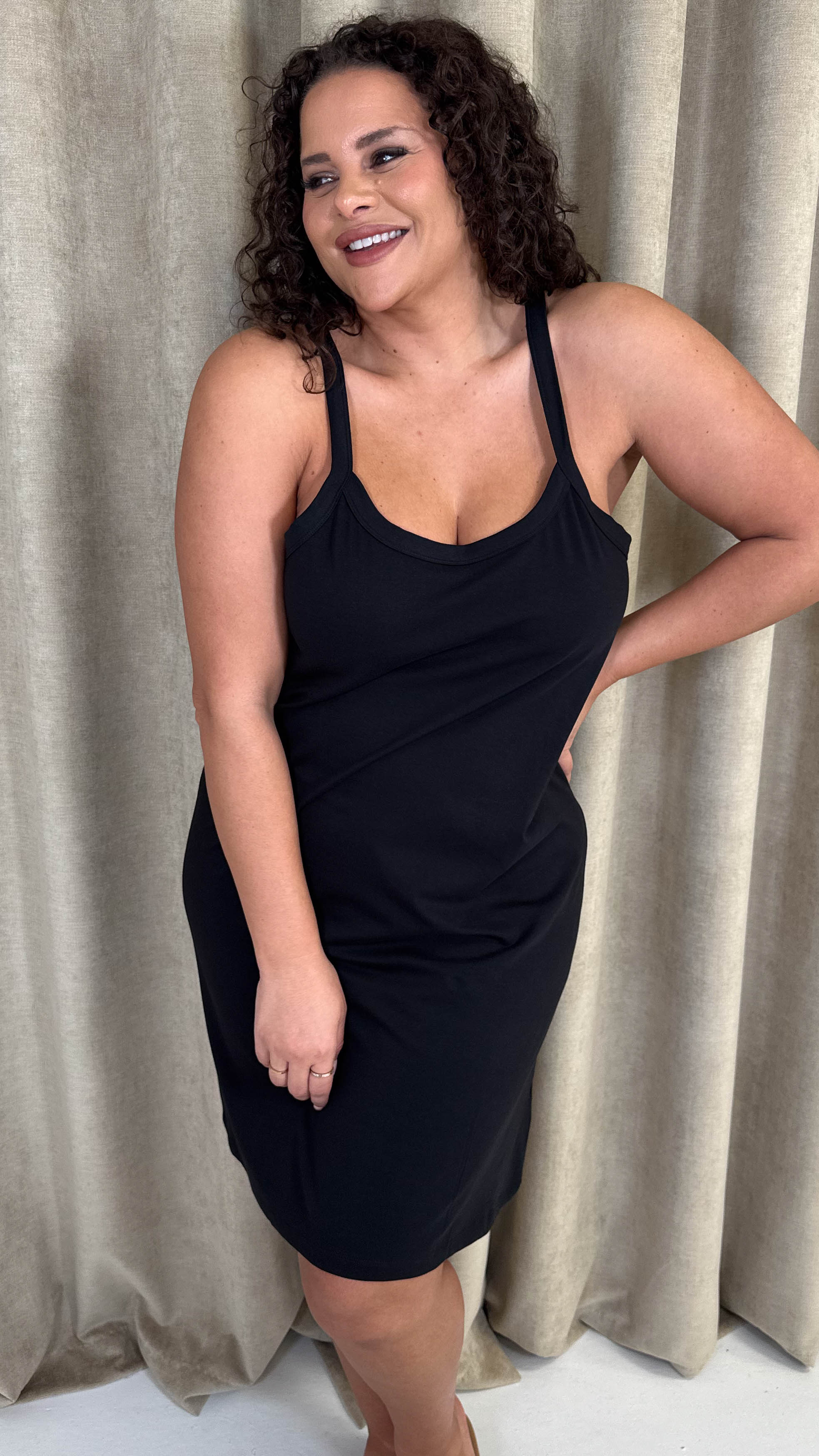 CurveWow Basic Slip Dress Black - Image 6