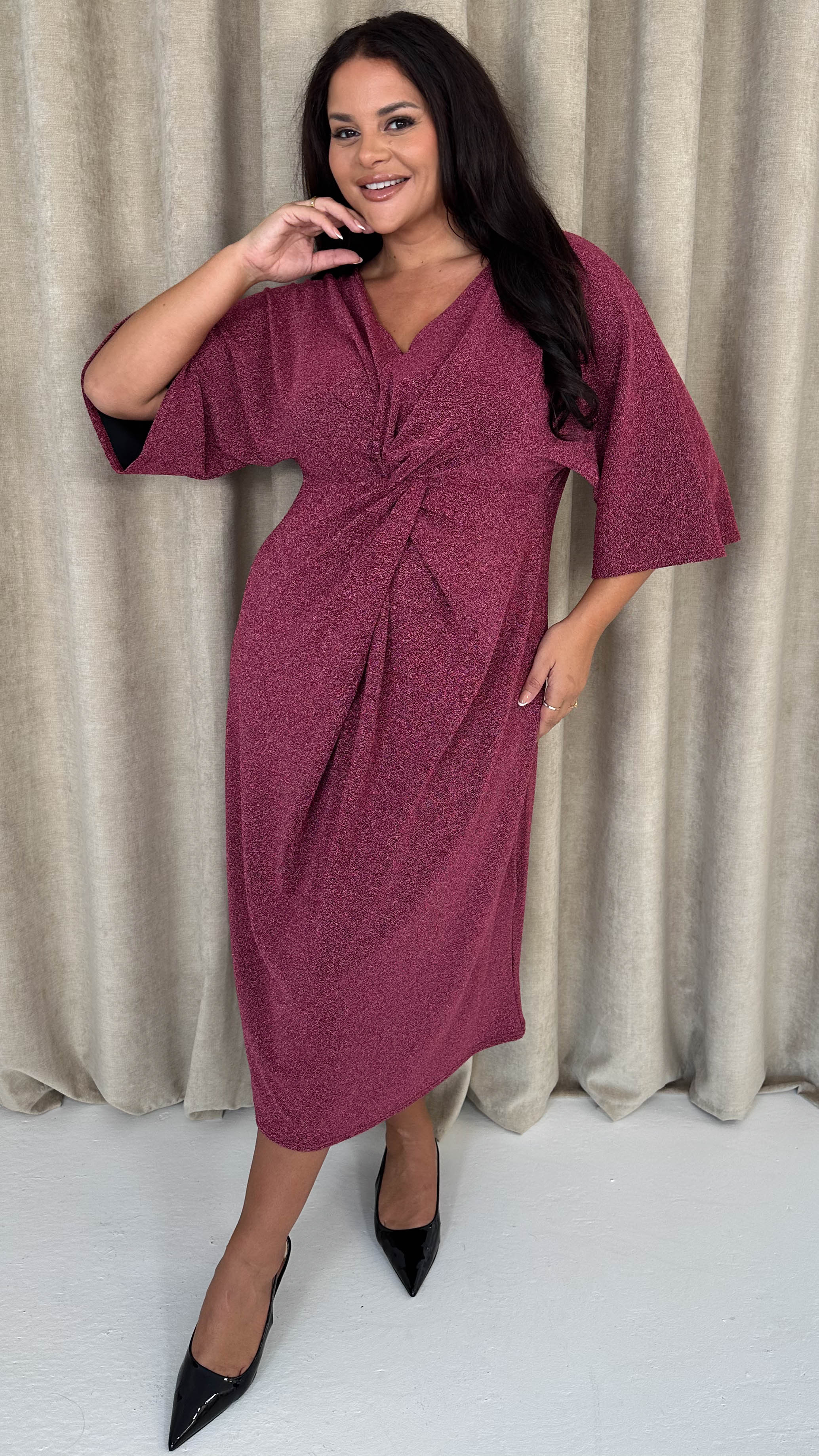CurveWow Knot Dress Sparkle Pink - Image 4