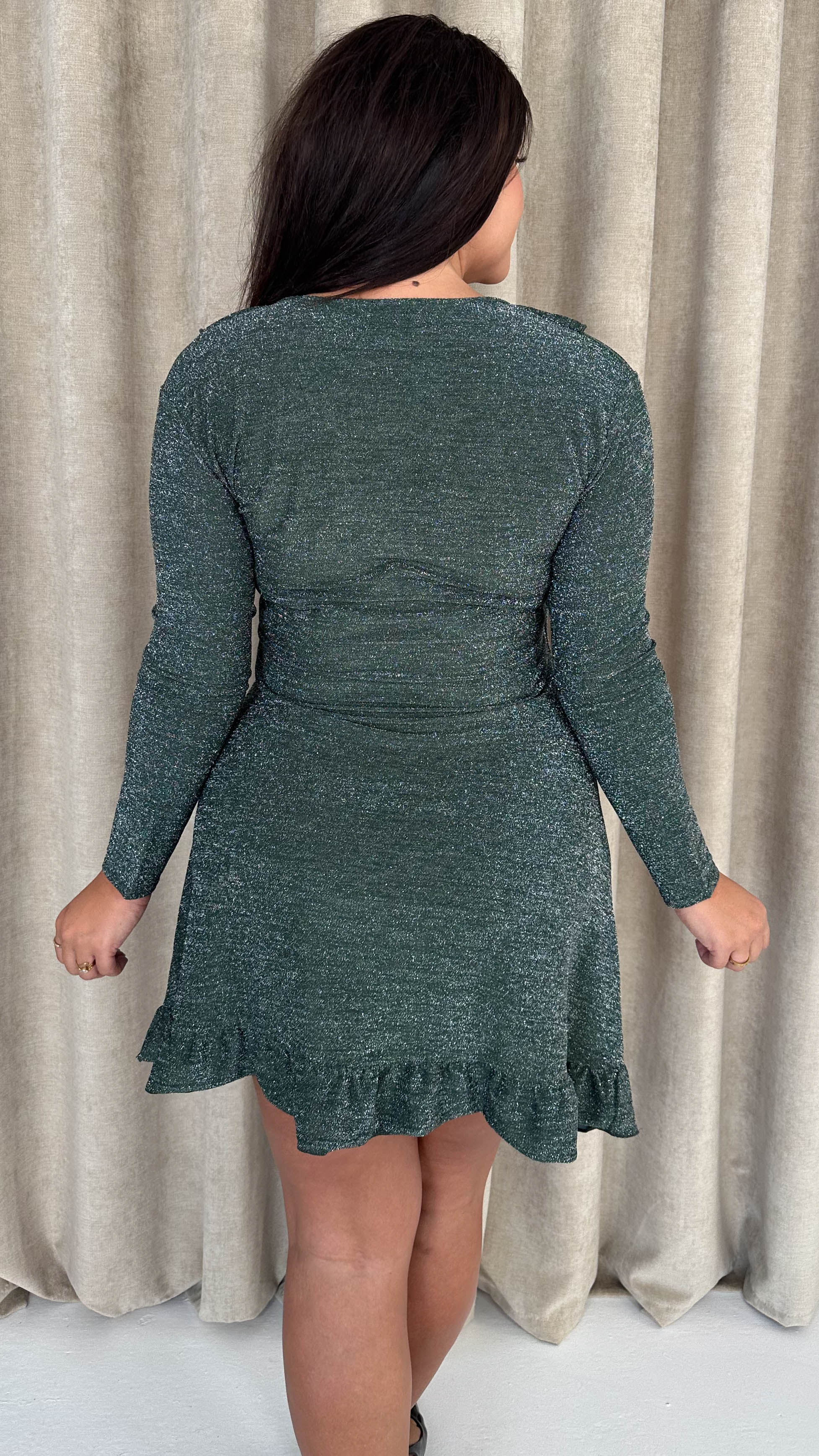 CurveWow Sparkle Ruffle Mini Dress Khaki - Image 9
