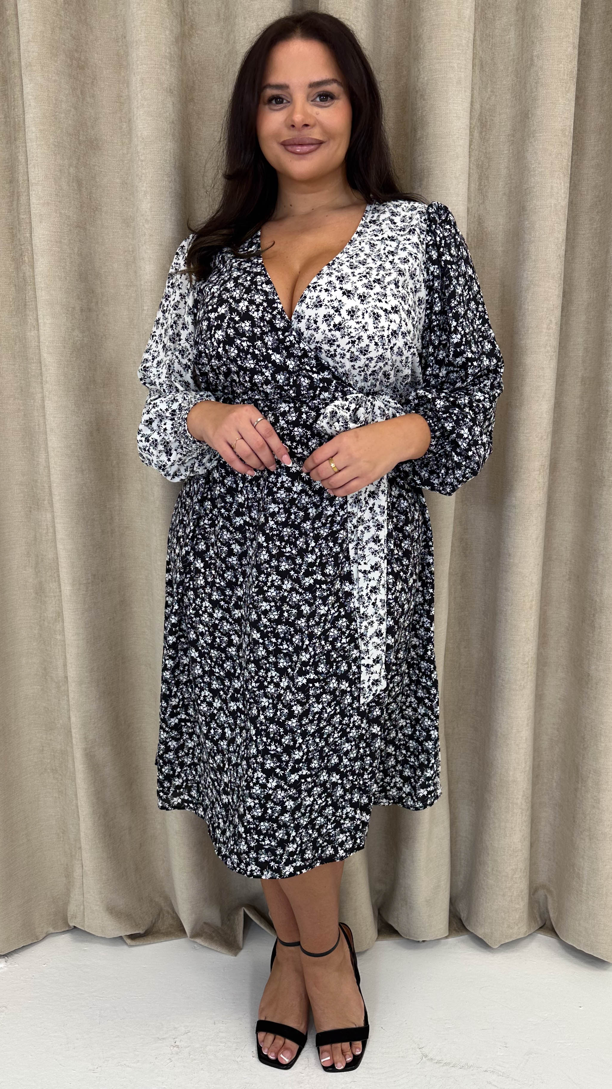 CurveWow Splice Wrap Midi Dress Mono - Image 4